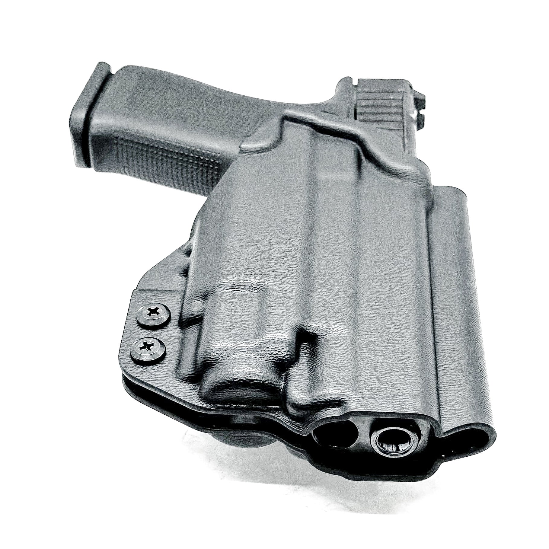 Black OWB Holster with a 4BROS 1.5" Belt Slide for the Glock 43X or 48 MOS with the TLR-8 Sub light.
