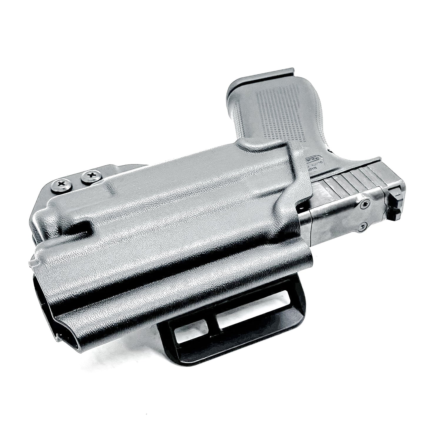 Black OWB Holster with a 4BROS 1.5" Belt Slide for the Glock 43X or 48 MOS with the TLR-8 Sub light.