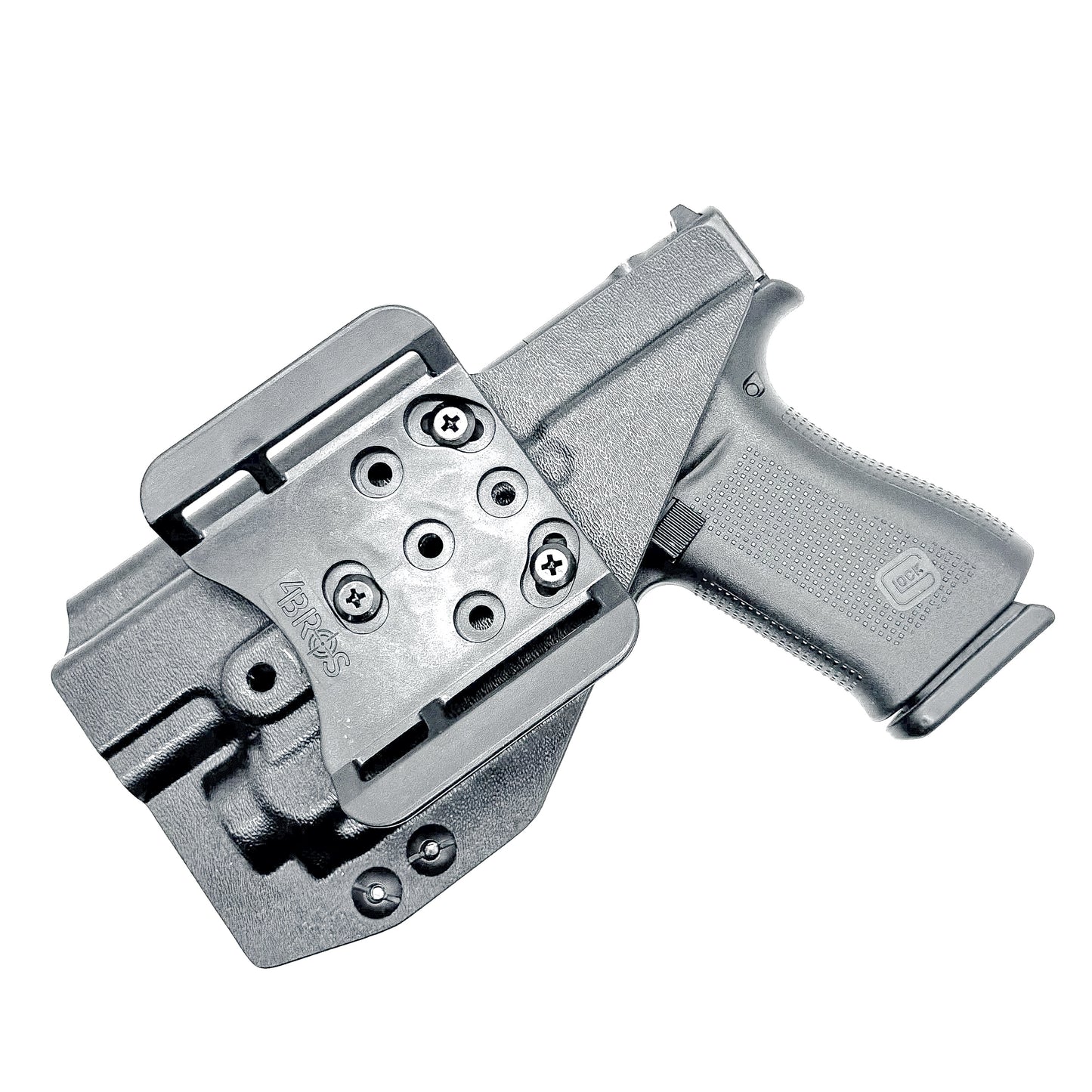 Black OWB Holster with a 4BROS 1.5" Belt Slide for the Glock 43X or 48 MOS with the TLR-8 Sub light.