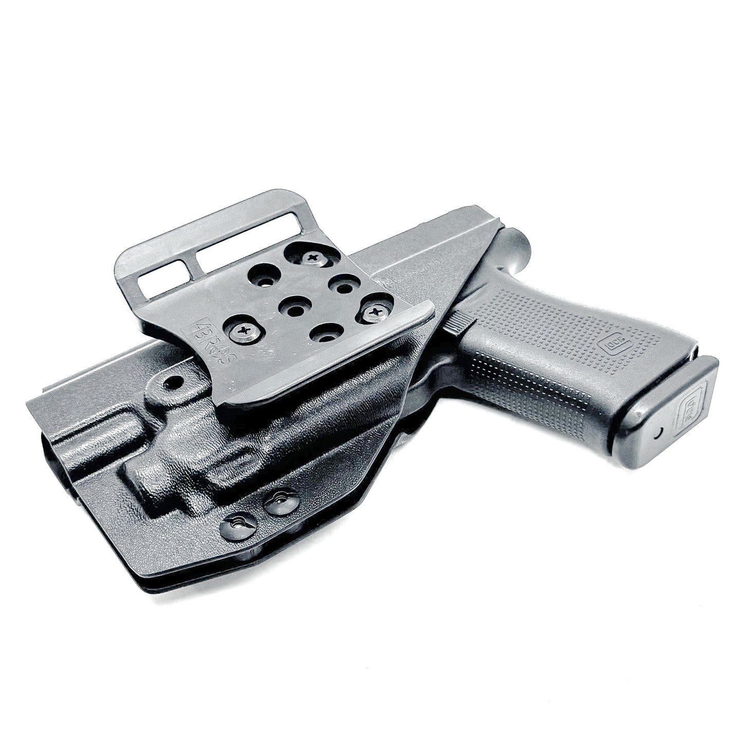 Black OWB Holster with a 4BROS 1.5" Belt Slide for the Glock 43X or 48 MOS with the TLR-8 Sub light.