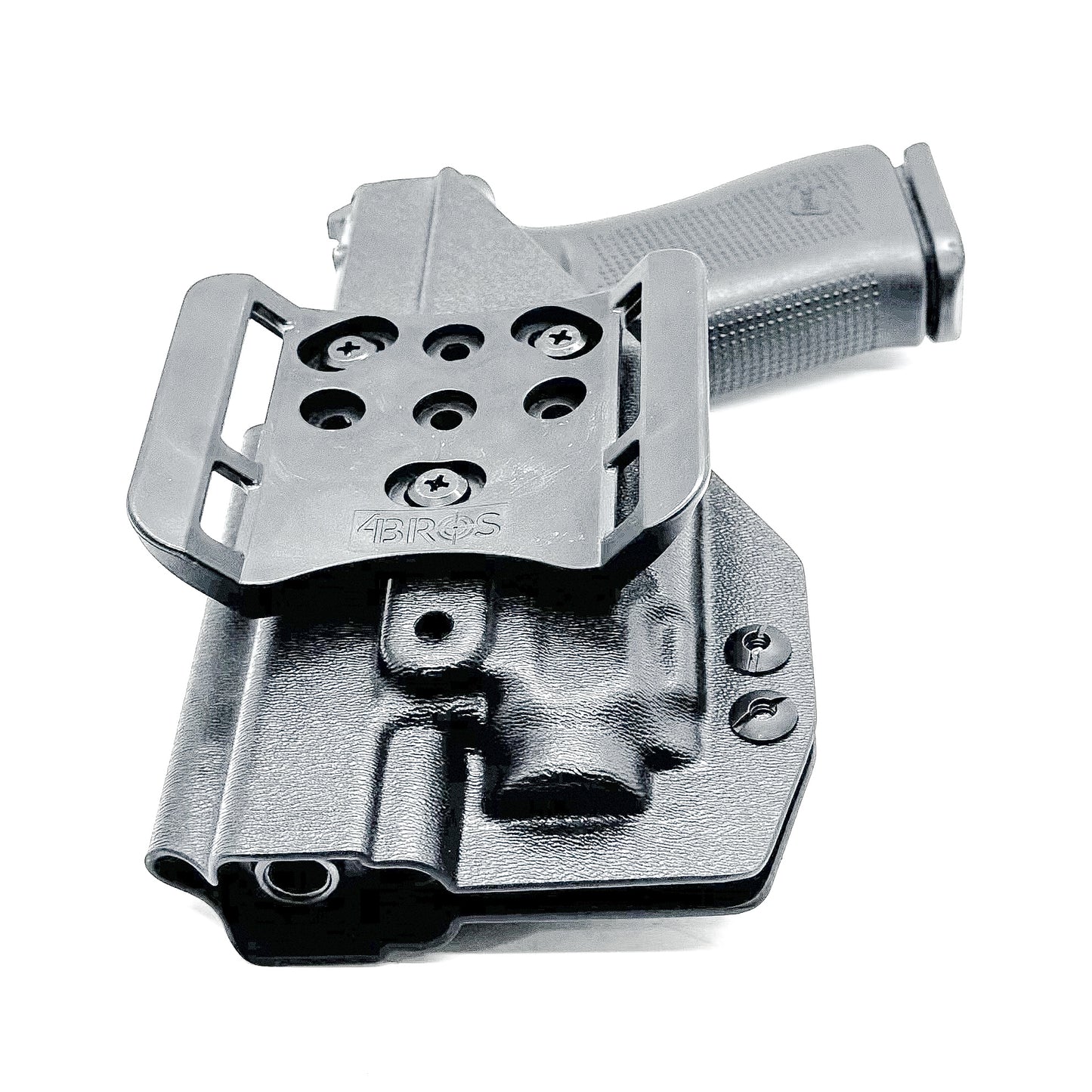Black OWB Holster with a 4BROS 1.5" Belt Slide for the Glock 43X or 48 MOS with the TLR-8 Sub light.