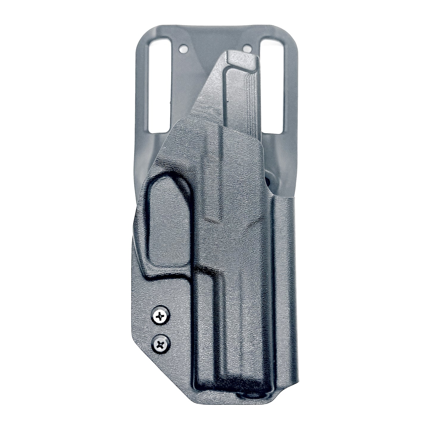 Black Outside Waistband OWB H&K VP9 full-size pistol Duty & Competition Style Kydex Holster from Four Brothers Holsters. Proudly made in the USA.