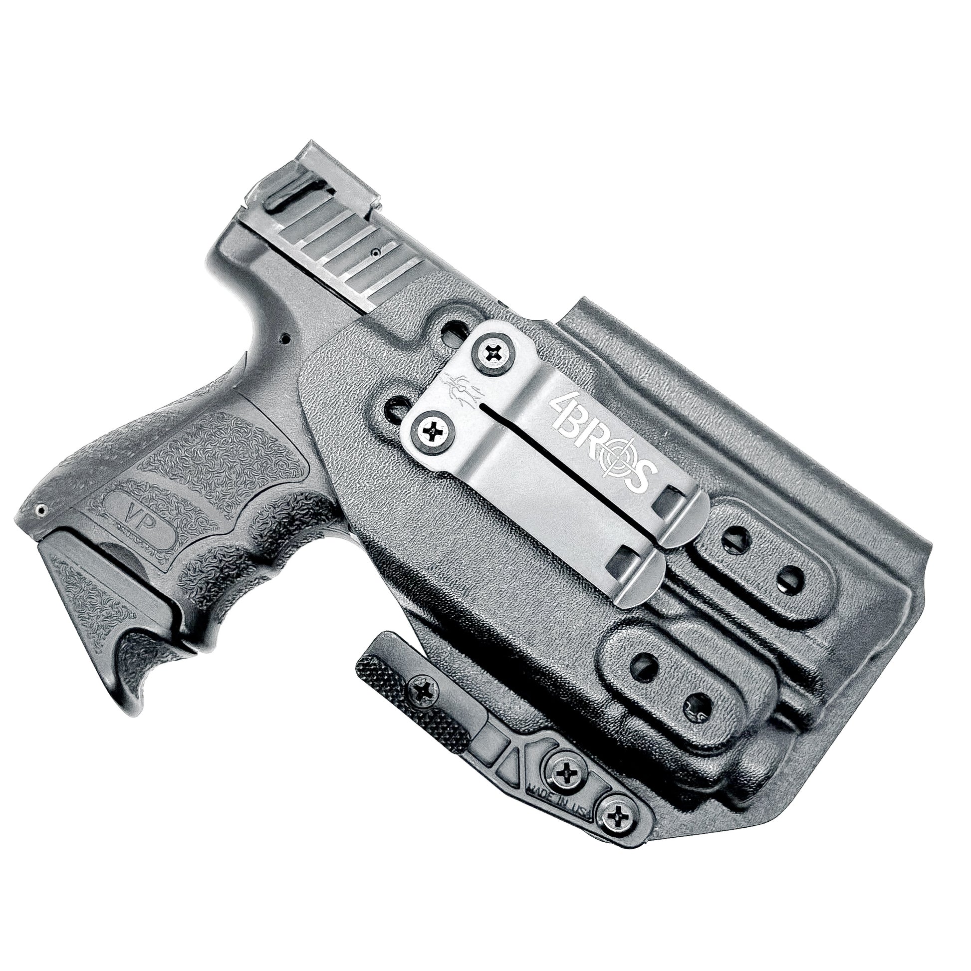 Black IWB Kydex Inside Waistband Holster for the the H&K Heckler & Koch VP9 or VP9SK with Streamlight TLR-8 A G from Four Brothers 4BROS Holsters.