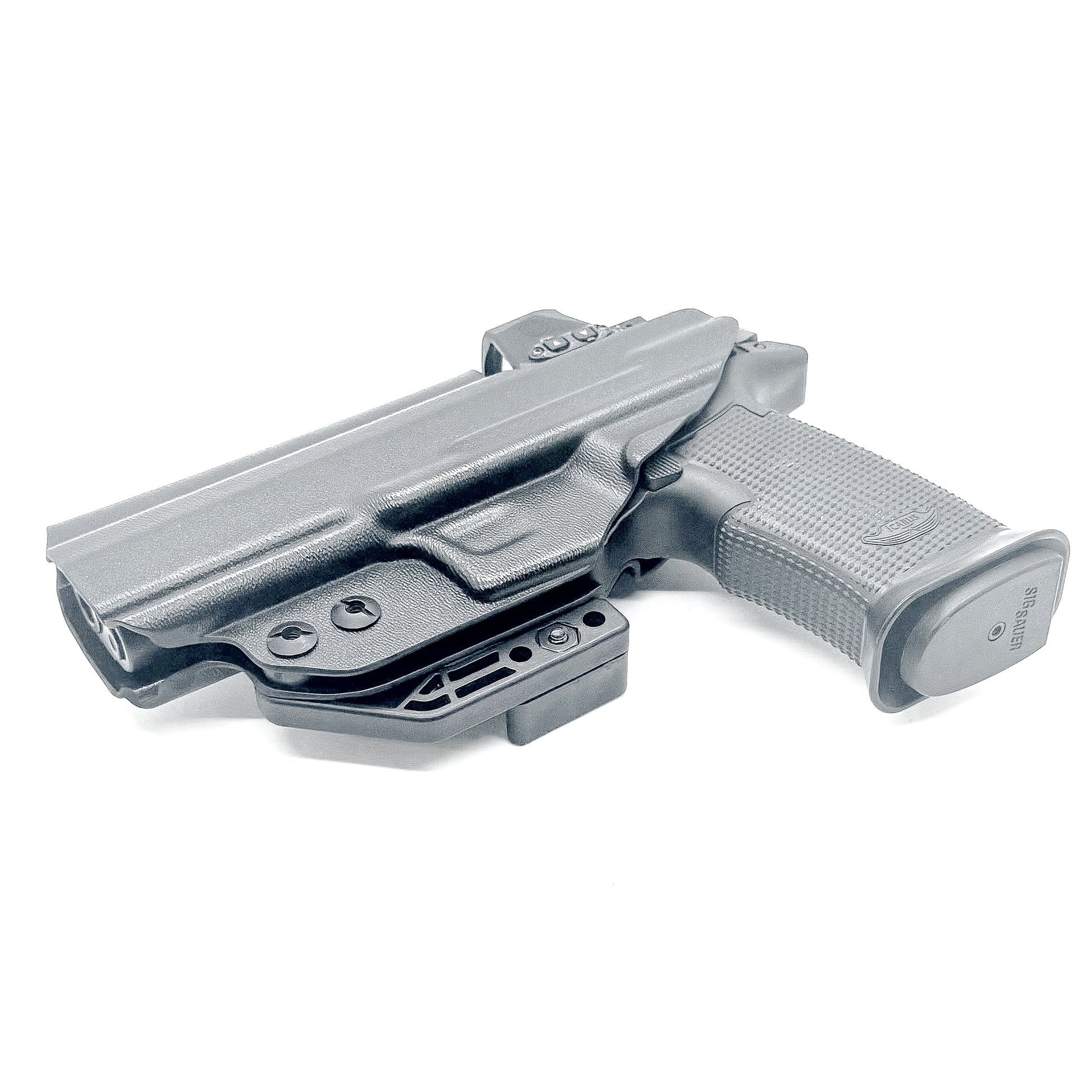 Black  Inside waistband holster built for the Icarus Precision AIR Polymer XMACRO Grip Module. Red dot ready, Enigma compatible, and precision fit for Sig P365 slides