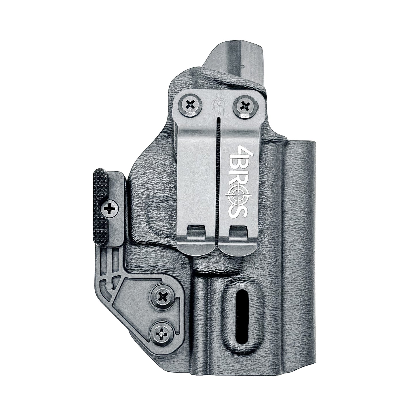 Black Sig Sauer P365-XMACRO, P365XL or P365 slide and Icarus Precision A.C.E. 365 X MACRO or 365 XL EVO Grip Module IWB Holster from Four Brothers.
