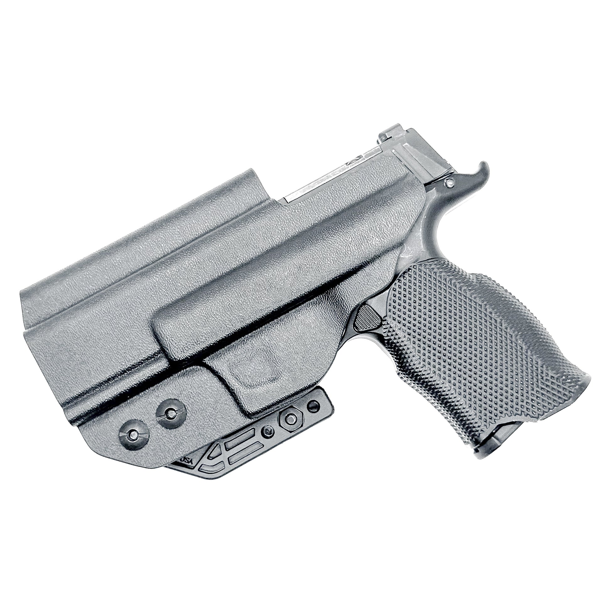 Black Sig Sauer P365-XMACRO, P365XL or P365 slide and Icarus Precision A.C.E. 365 X MACRO or 365 XL EVO Grip Module IWB Holster from Four Brothers.