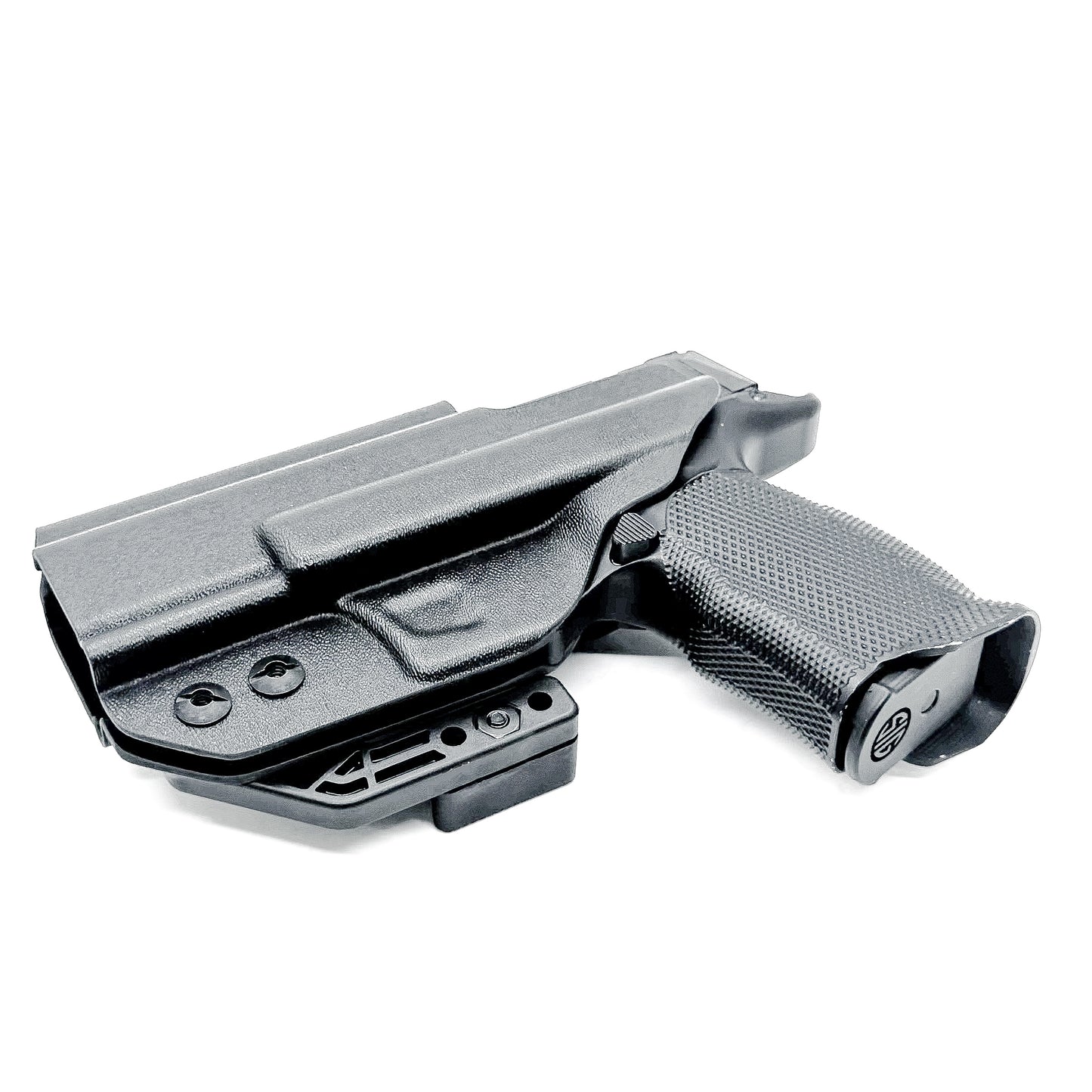 Black Sig Sauer P365-XMACRO, P365XL or P365 slide and Icarus Precision A.C.E. 365 X MACRO or 365 XL EVO Grip Module IWB Holster from Four Brothers.
