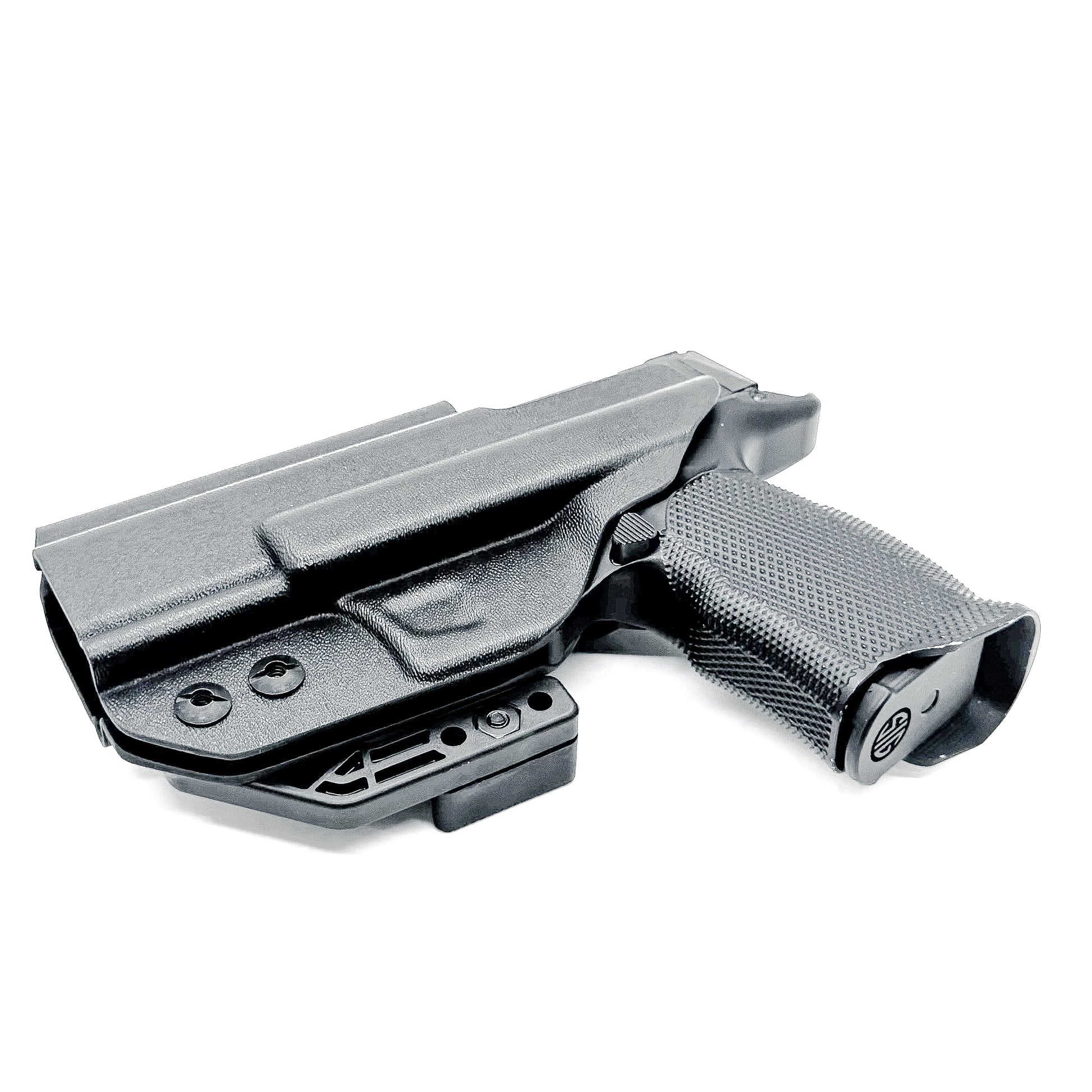 Black Sig Sauer P365-XMACRO, P365XL or P365 slide and Icarus Precision A.C.E. 365 X MACRO or 365 XL EVO Grip Module IWB Holster from Four Brothers.