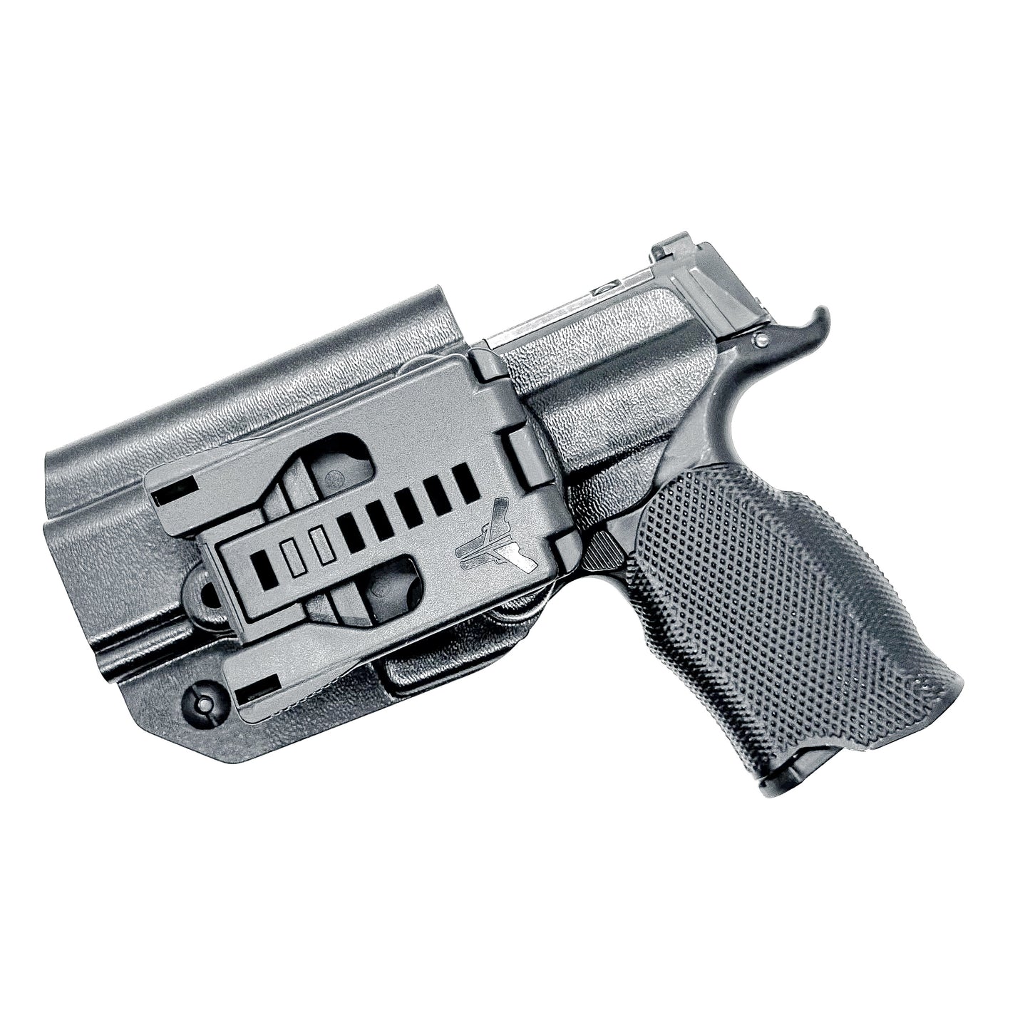 Black Sig Sauer P365-XMACRO, P365XL or P365 slide and Icarus Precision A.C.E. 365 X MACRO or 365 XL EVO Grip Module OWB Holster from Four Brothers.