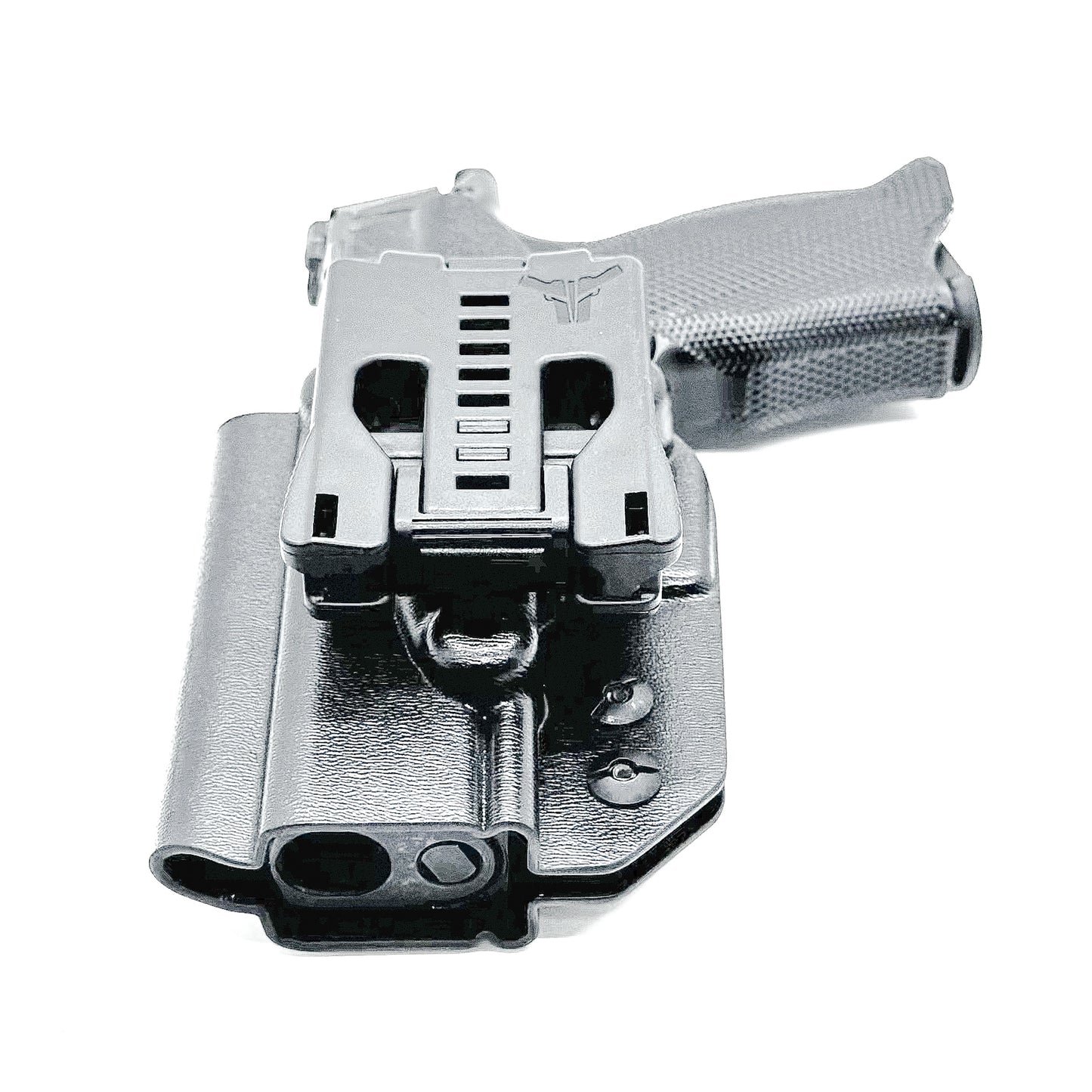 Black Sig Sauer P365-XMACRO, P365XL or P365 slide and Icarus Precision A.C.E. 365 X MACRO or 365 XL EVO Grip Module OWB Holster from Four Brothers.