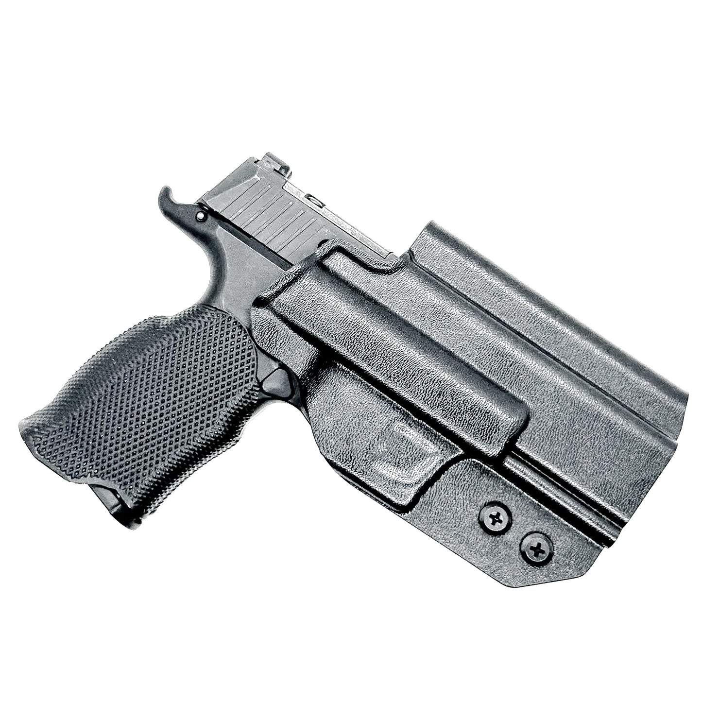 Black Sig Sauer P365-XMACRO, P365XL or P365 slide and Icarus Precision A.C.E. 365 X MACRO or 365 XL EVO Grip Module OWB Holster from Four Brothers.