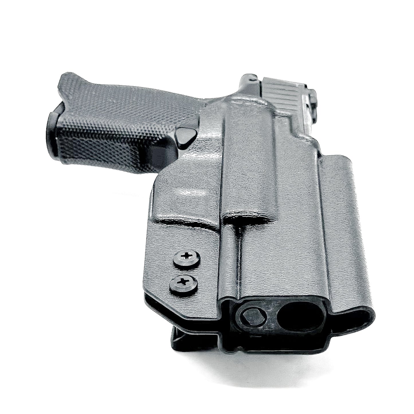 Black Sig Sauer P365-XMACRO, P365XL or P365 slide and Icarus Precision A.C.E. 365 X MACRO or 365 XL EVO Grip Module OWB Holster from Four Brothers.