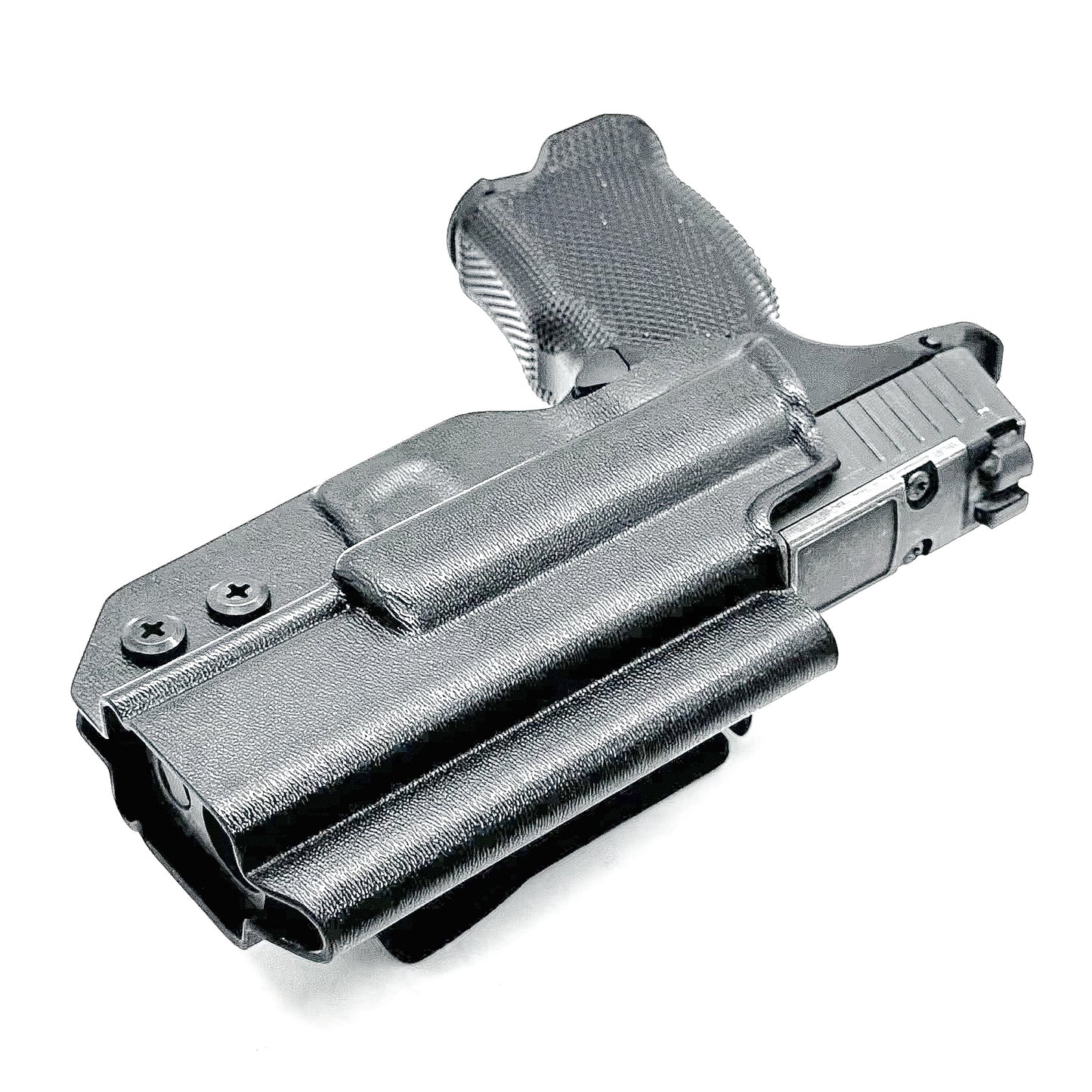 Black Sig Sauer P365-XMACRO, P365XL or P365 slide and Icarus Precision A.C.E. 365 X MACRO or 365 XL EVO Grip Module OWB Holster from Four Brothers.
