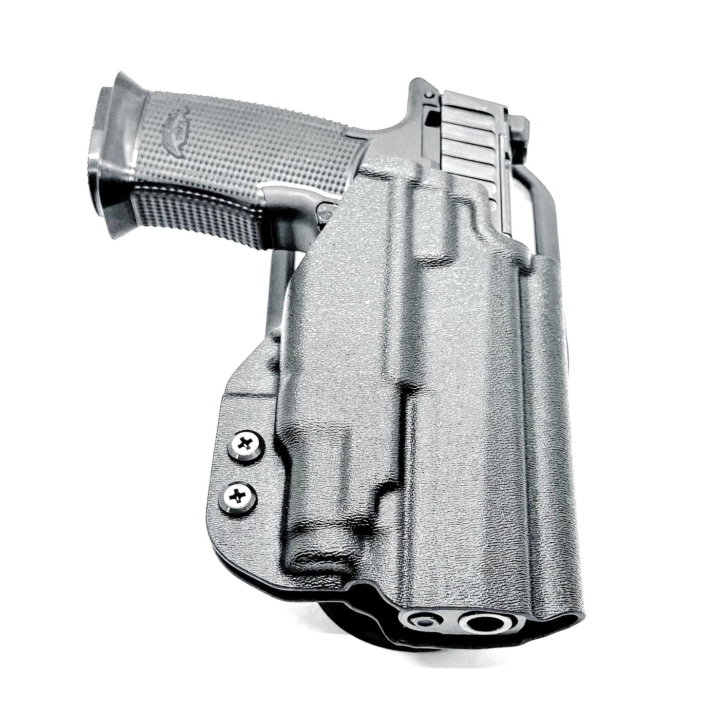 Black competition holster for the Icarus AIR Polymer P365-Fuse & Streamlight TLR-7 Sub light with Duty Drop attachment.