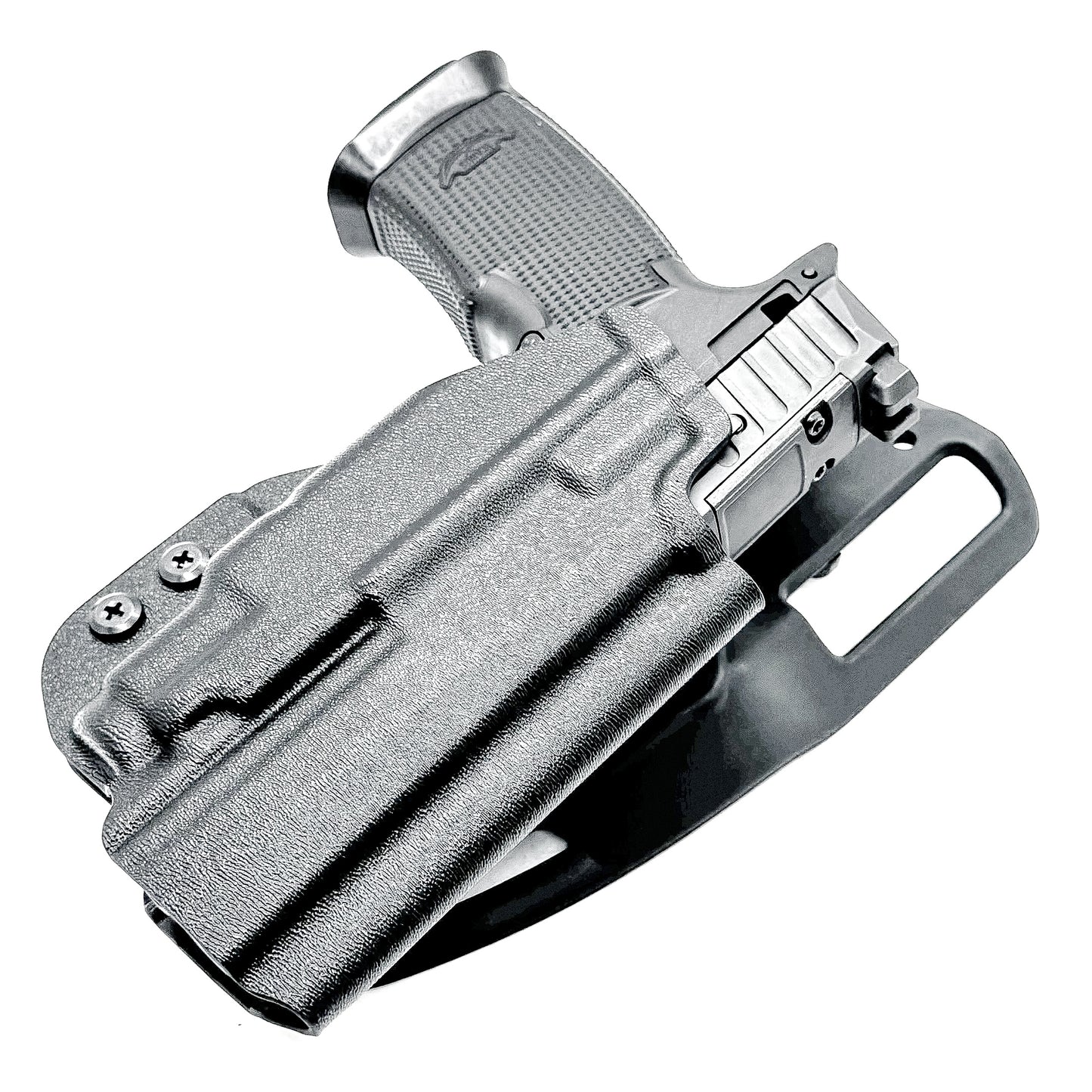 Black competition holster for the Icarus AIR Polymer P365-Fuse & Streamlight TLR-7 Sub light with Duty Drop attachment.