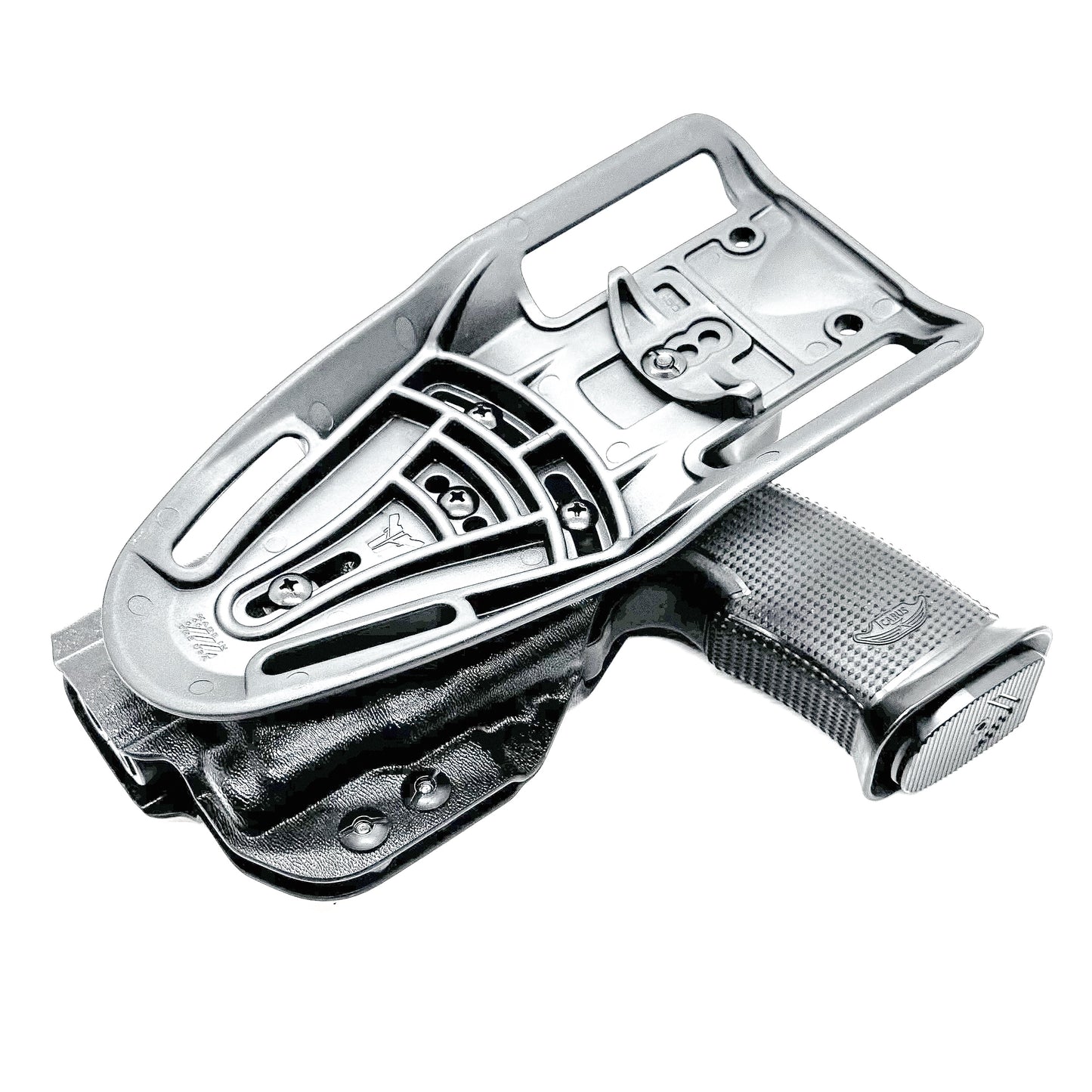 Black competition holster for the Icarus AIR Polymer P365-Fuse & Streamlight TLR-7 Sub light with Duty Drop attachment.
