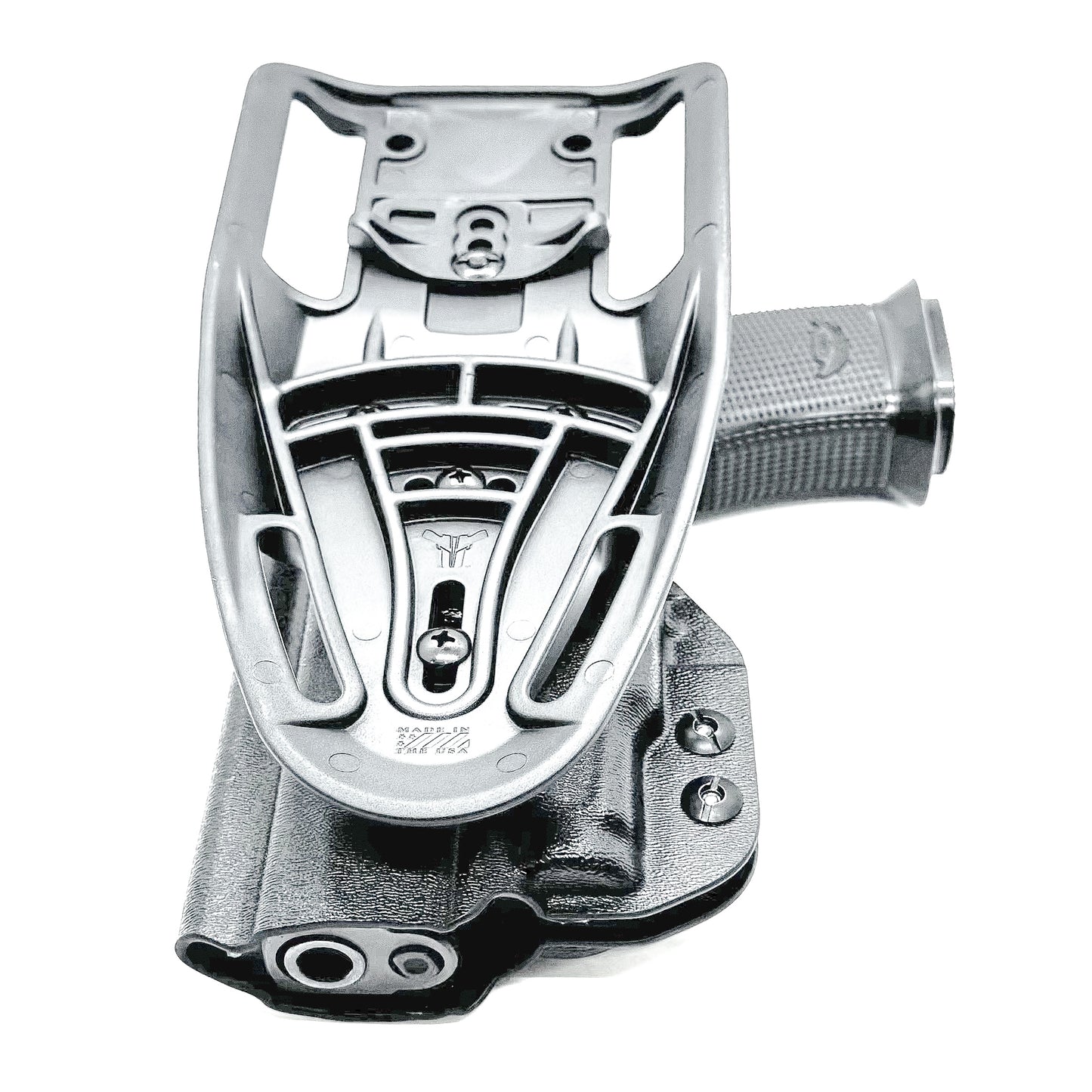 Black competition holster for the Icarus AIR Polymer P365-Fuse & Streamlight TLR-7 Sub light with Duty Drop attachment.