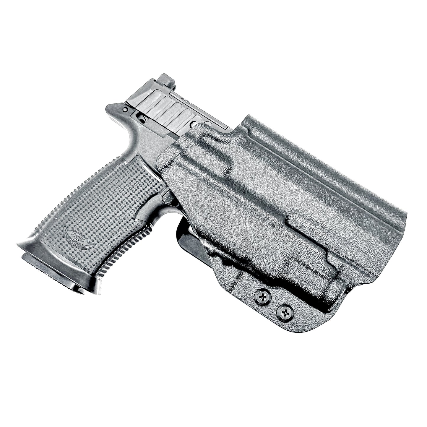 Outside the waistband holster fits Icarus Precision AIR Polymer P365-FUSE & Streamlight TLR-7 Sub in black with 4BROS 1.5" belt slide.