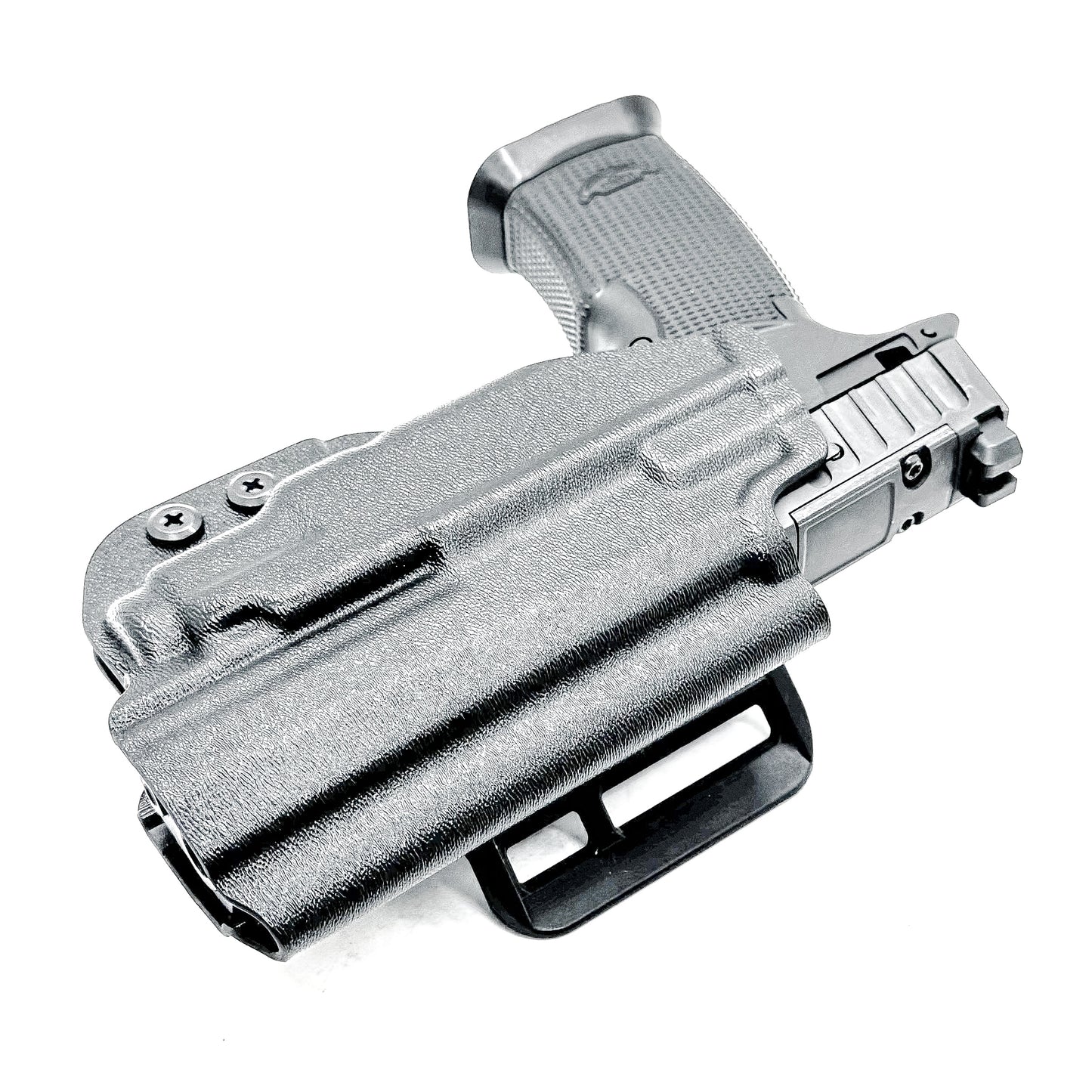 Outside the waistband holster fits Icarus Precision AIR Polymer P365-FUSE & Streamlight TLR-7 Sub in black with 4BROS 1.5" belt slide.