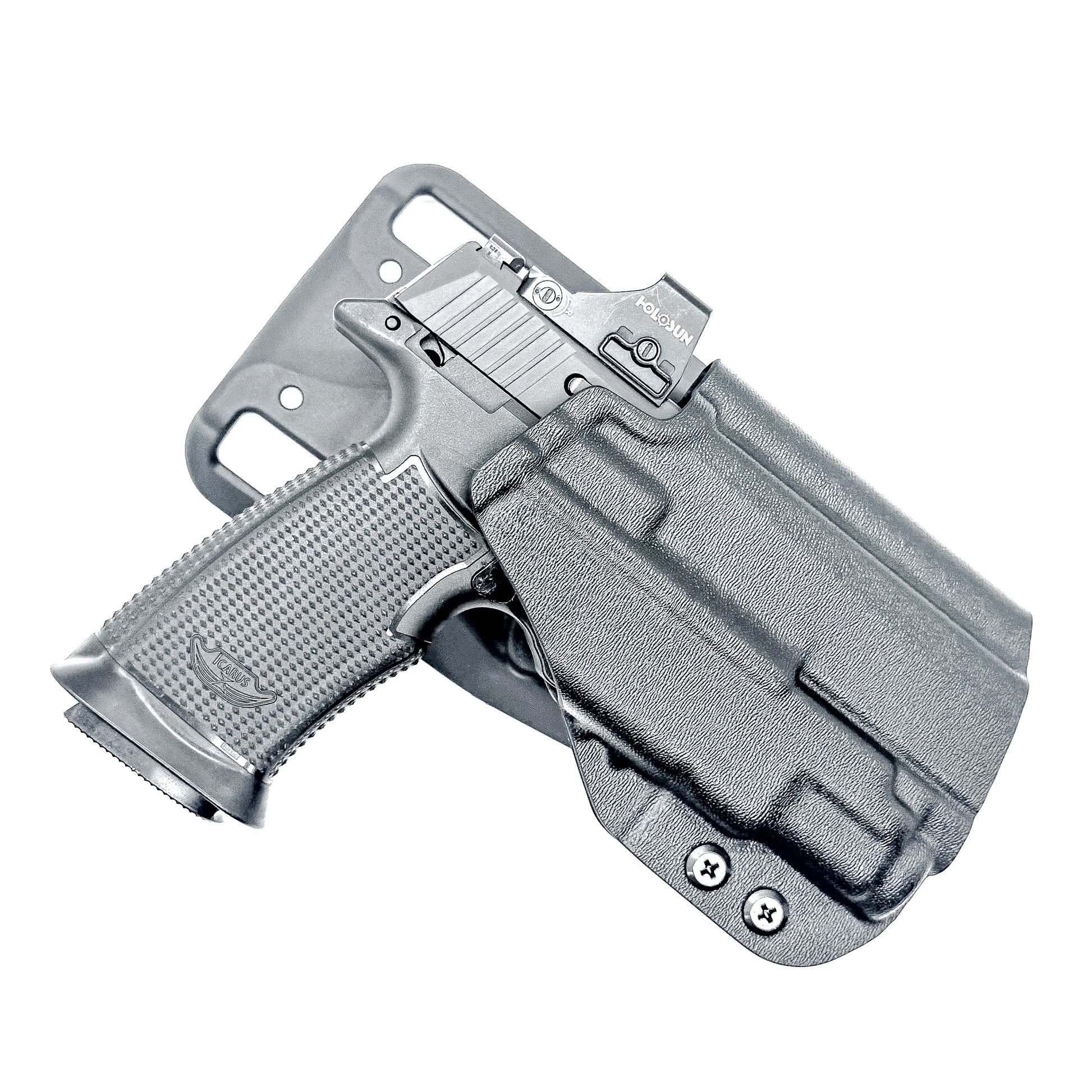 Icarus Precision AIR Polymer P365-XMACRO & Streamlight TLR-7 Sub Duty & Competition Holster in black with duty drop attachment.