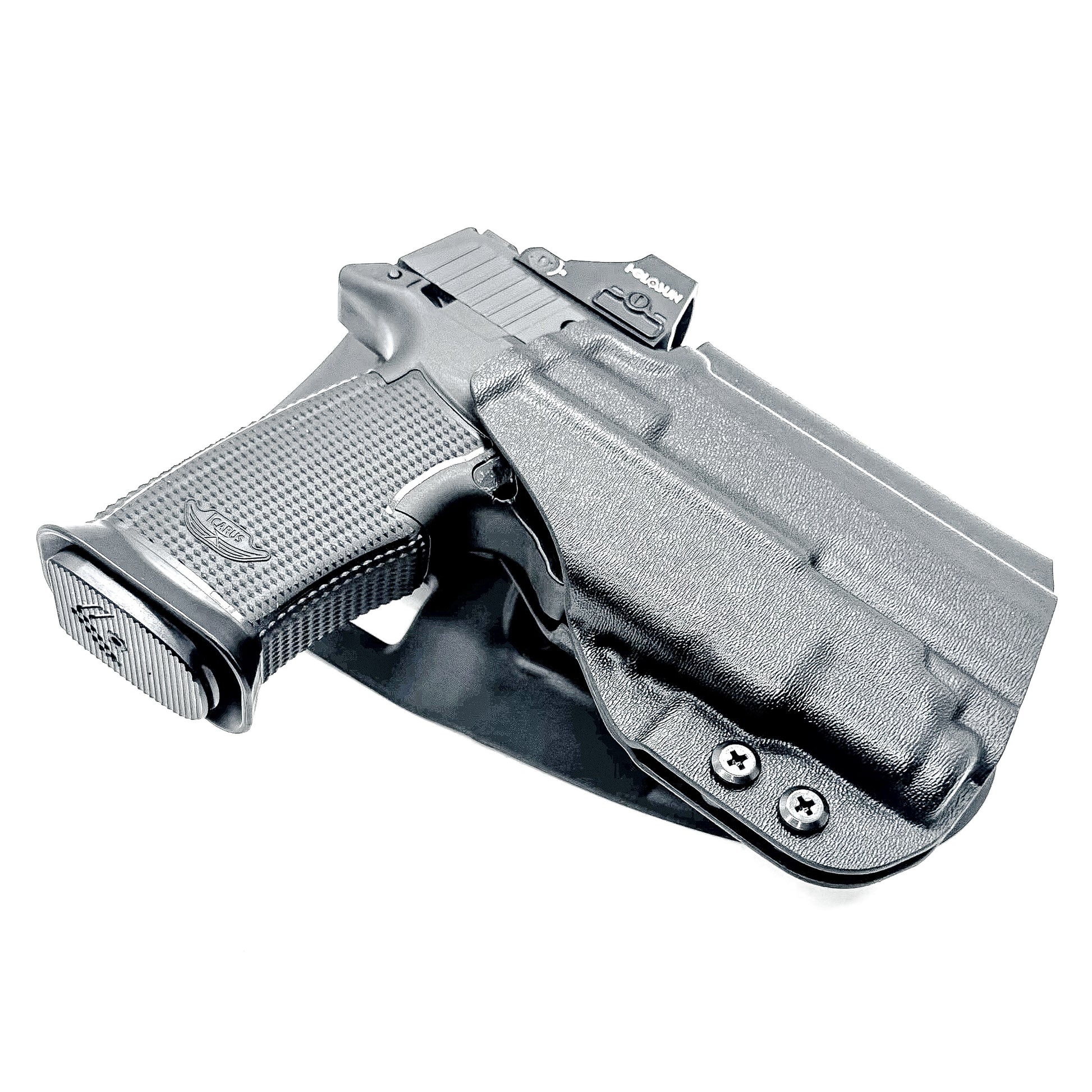 Icarus Precision AIR Polymer P365-XMACRO & Streamlight TLR-7 Sub Duty & Competition Holster in black with duty drop attachment.