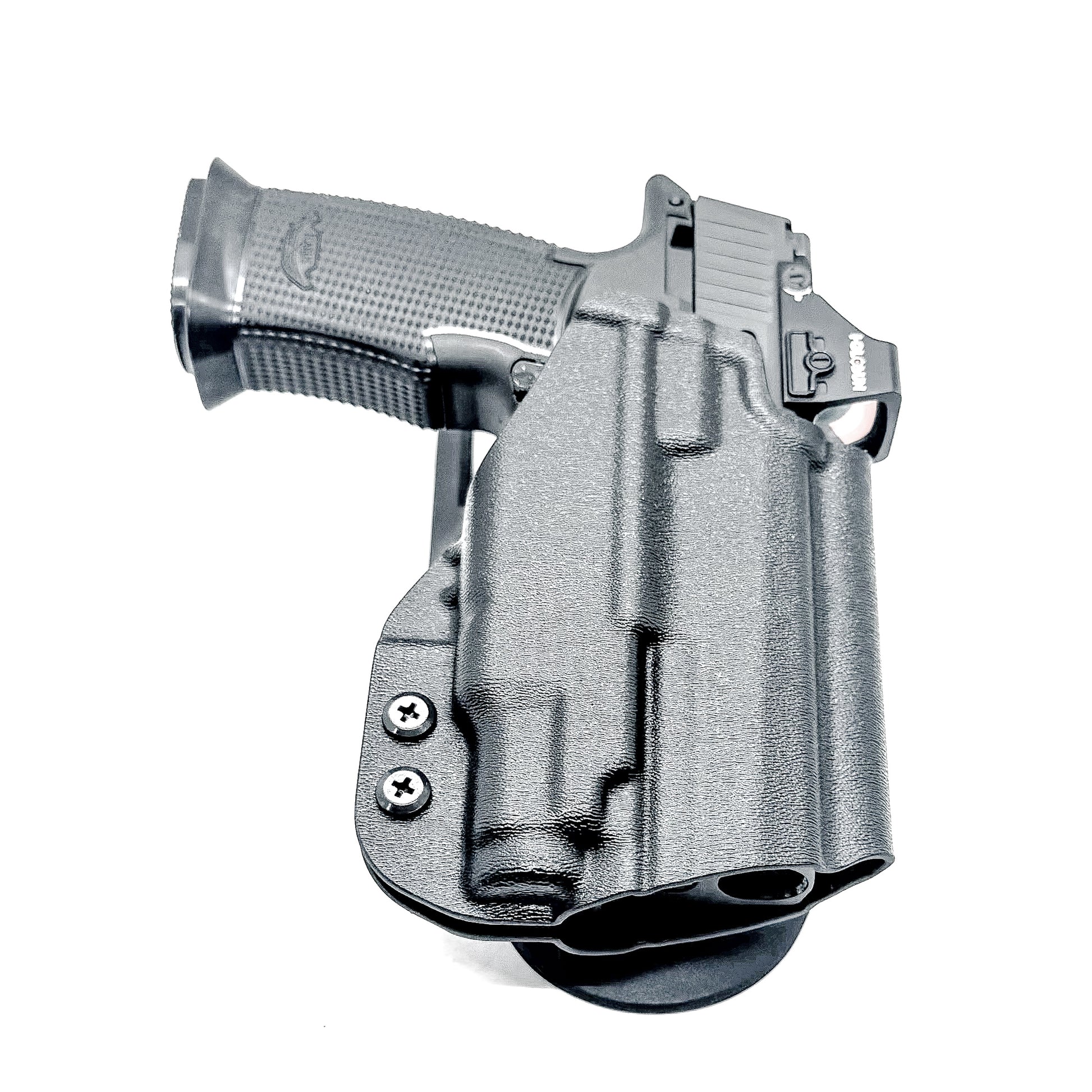 Icarus Precision AIR Polymer P365-XMACRO & Streamlight TLR-7 Sub Duty & Competition Holster in black with duty drop attachment.