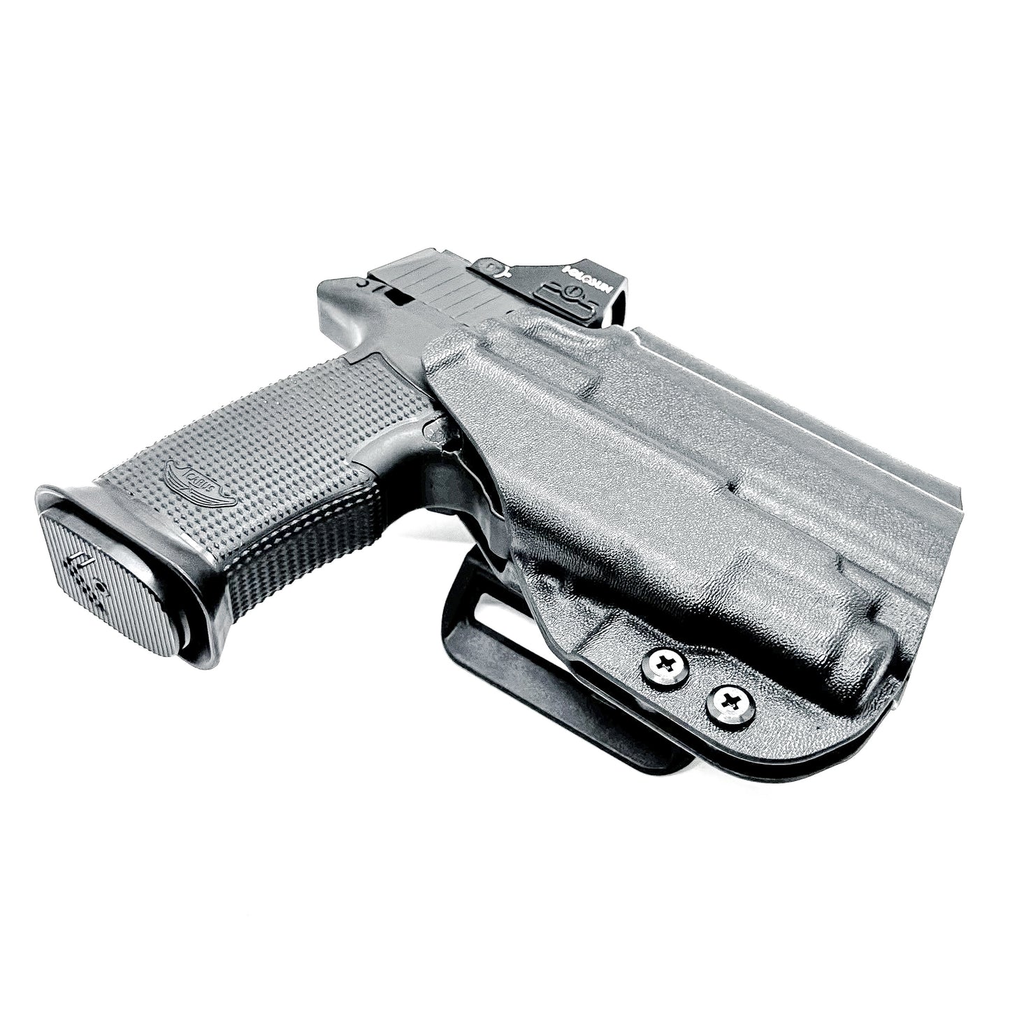Black OWB Holster fits the Icarus Precision AIR Polymer P365-XMACRO & Streamlight TLR-7 Sub shown with the 4Bros 1.5" Belt Slide.