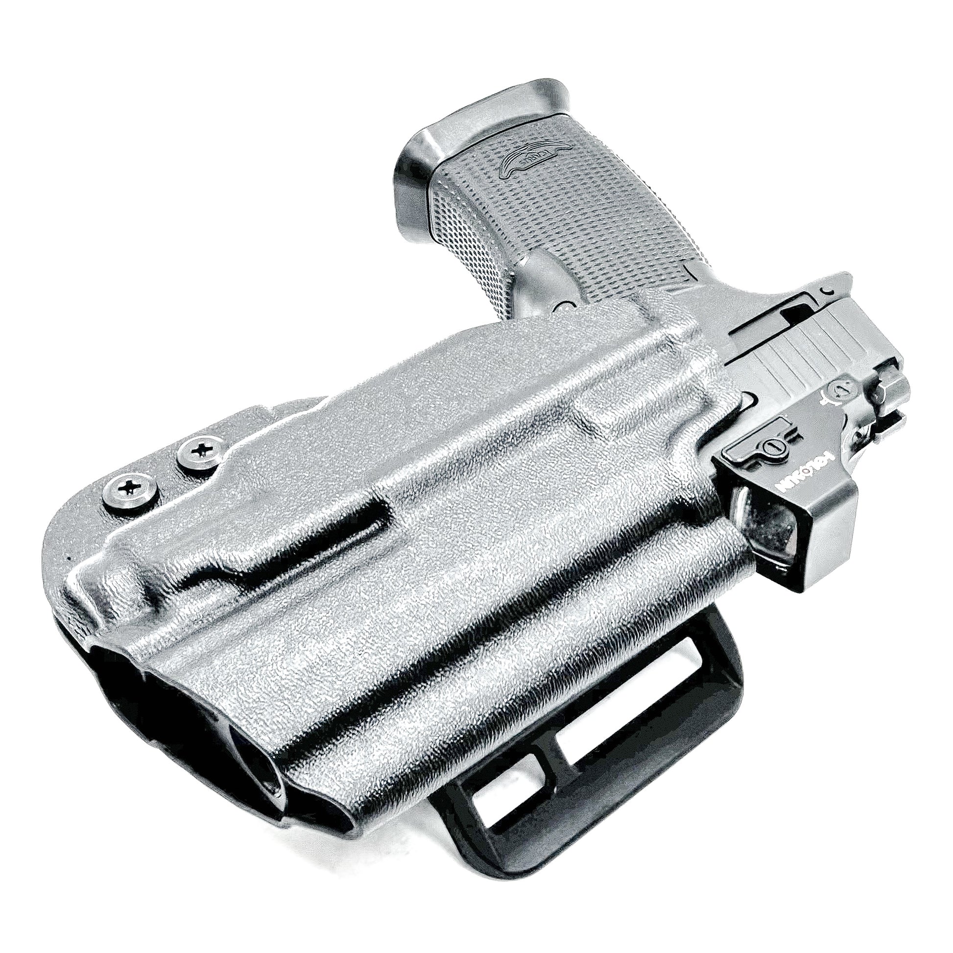 Black OWB Holster fits the Icarus Precision AIR Polymer P365-XMACRO & Streamlight TLR-7 Sub shown with the 4Bros 1.5" Belt Slide.