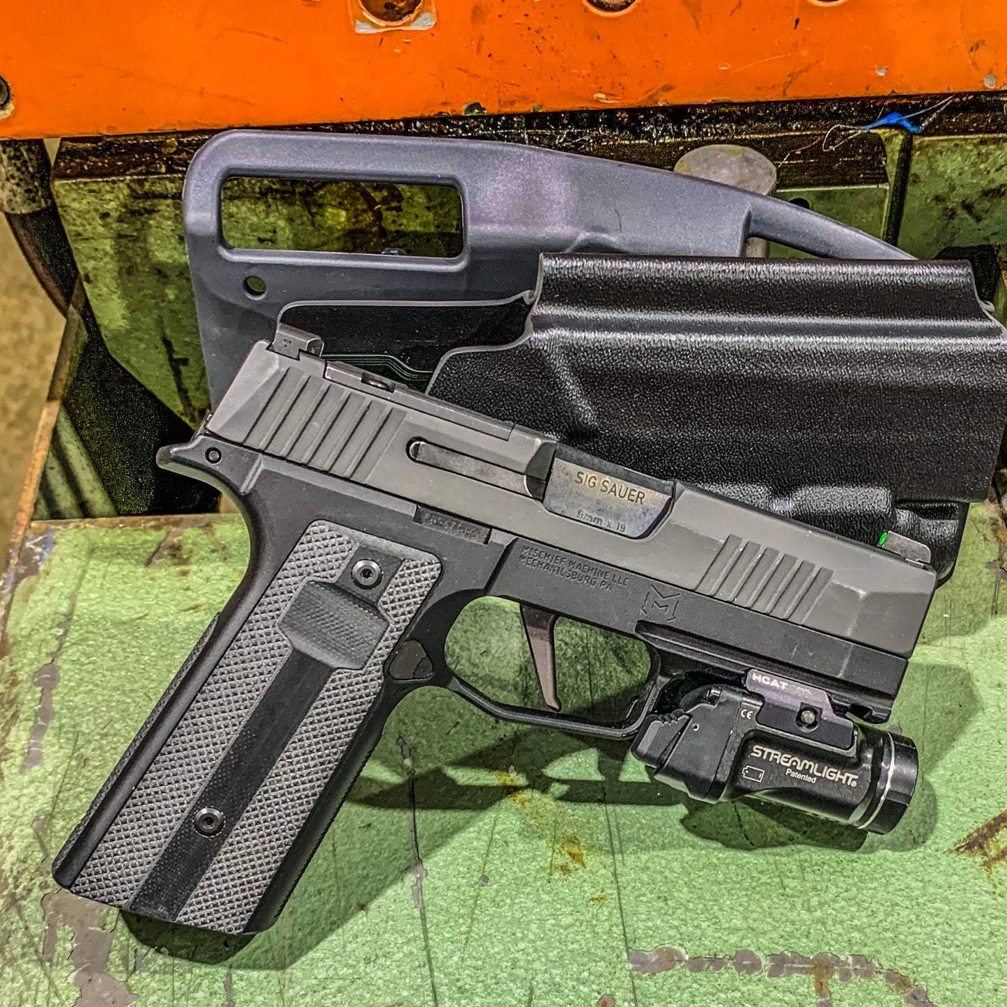 For the best OWB Sig Sauer P365-XMACRO, P365 or P365XL & Mischief Machine Module & Streamlight 1913 TLR-7 Sub Competition Holster, shop Four Brothers Holsters.