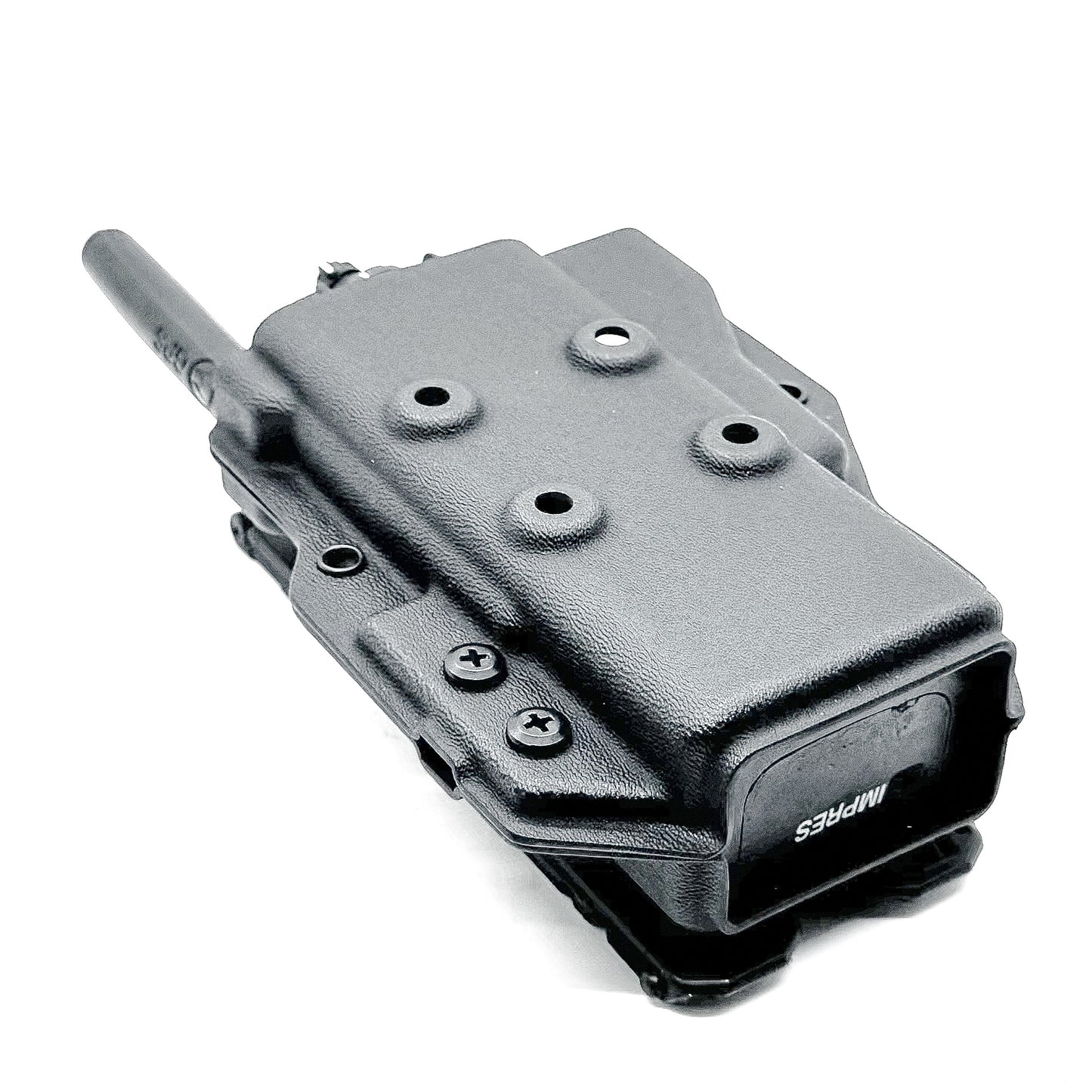 Outside Waistband Kydex Pancake-style holster or carrier for the Motorola APX 6000, 7000, and 8000 series portable radios from Four Brothers 4Bros Holsters.