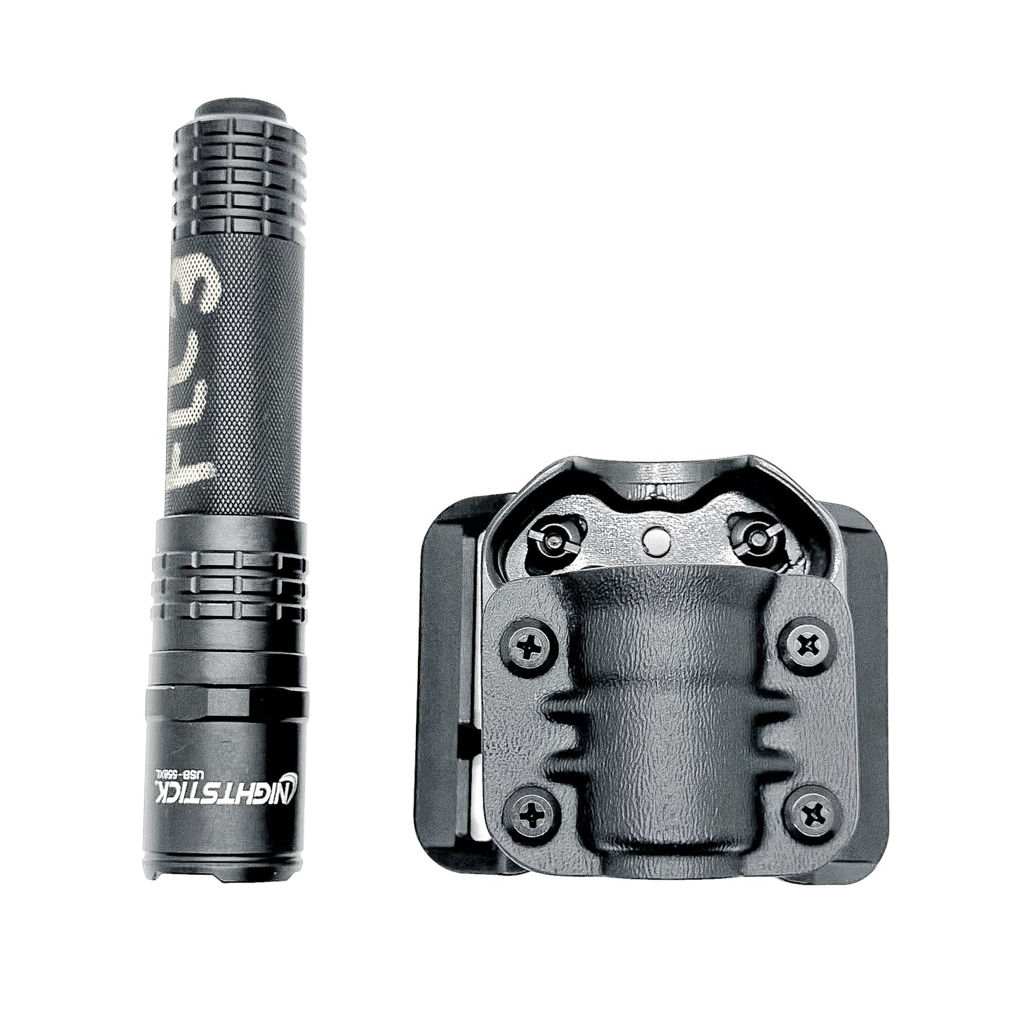 Kydex Outside Waistband & Molle Compatible Nightstick USB-558XL and USB-588XL Flashlight Carrier, Holster, or Pouch, shop Four Brothers Holsters.