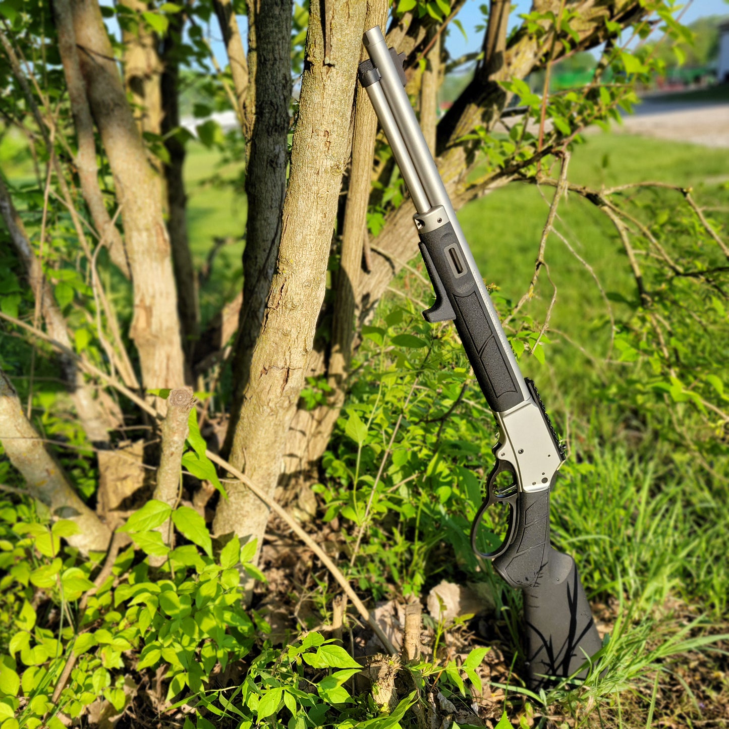The 4Bros Smith & Wesson 1854 M-Lok Handstop for better rearward grip pressure, improving comfort & stability when shooting this 44 magnum lever action rifle.