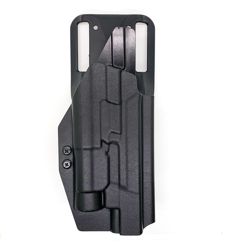 For the best Outside Waistband Duty & Competition OWB Kydex Holster designed to fit the Smith & Wesson 2023 SPEC Series M&P 9 Metal M2.0 and Streamlight TLR-1 HL weapon light shop Four Brothers Holsters.  Full sweat guard, adjustable retention, profiled for a red dot sight. Made in the USA.