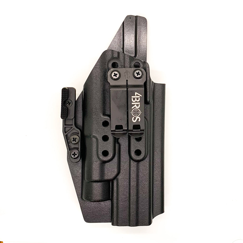 For the Best IWB AIWB Inside Waistband Kydex Taco Holster designed to fit the Smith and Wesson Smith & Wesson 2023 SPEC Series M&P 9 Metal M2.0 & TLR-1 pistol, shop Four Brothers Holsters.  Full sweat guard, adjustable retention, profiled for a red dot sight. Made in the USA for veterans and law enforcement. 