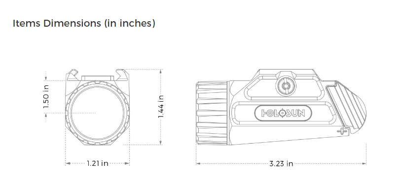 Holosun P.ID, P.ID HC, dimensions for Four Brothers Holsters.