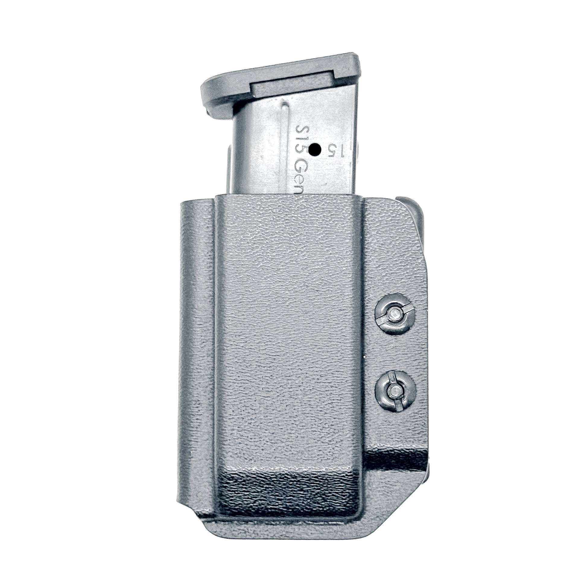 Black Kydex OWB Outside Waistband magazine pouch for the Shield Arms S15 magazine from Four Brothers 4BROS Holsters.  Proudly made in the USA.