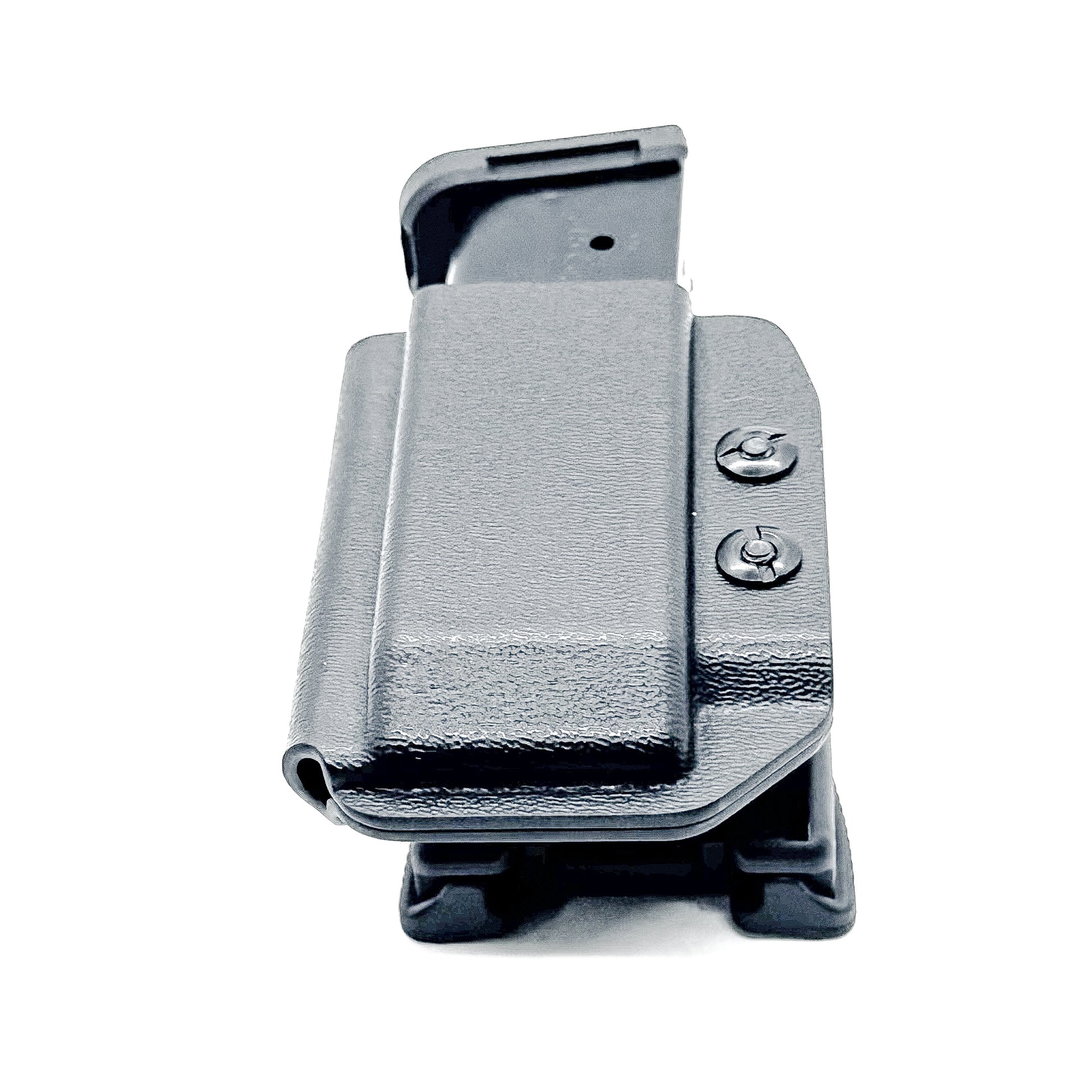 Black Kydex OWB Outside Waistband magazine pouch for the Shield Arms S15 magazine from Four Brothers 4BROS Holsters.  Proudly made in the USA.