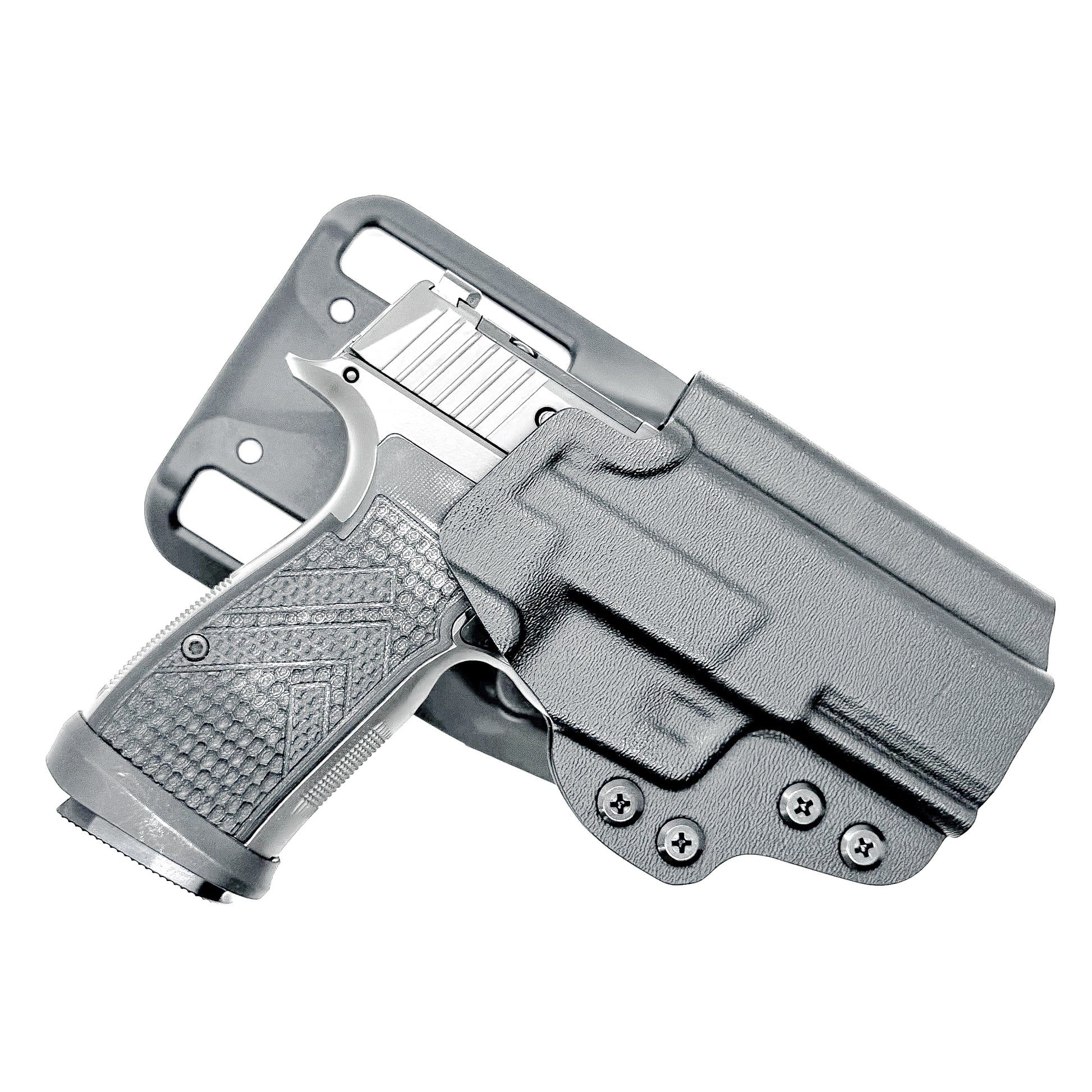 Black OWB Outside Waistband Sig Sauer P365-AXG Legion Duty & Competition Style Kydex Holster from Four Brothers Holsters.  Proudly made in the USA.