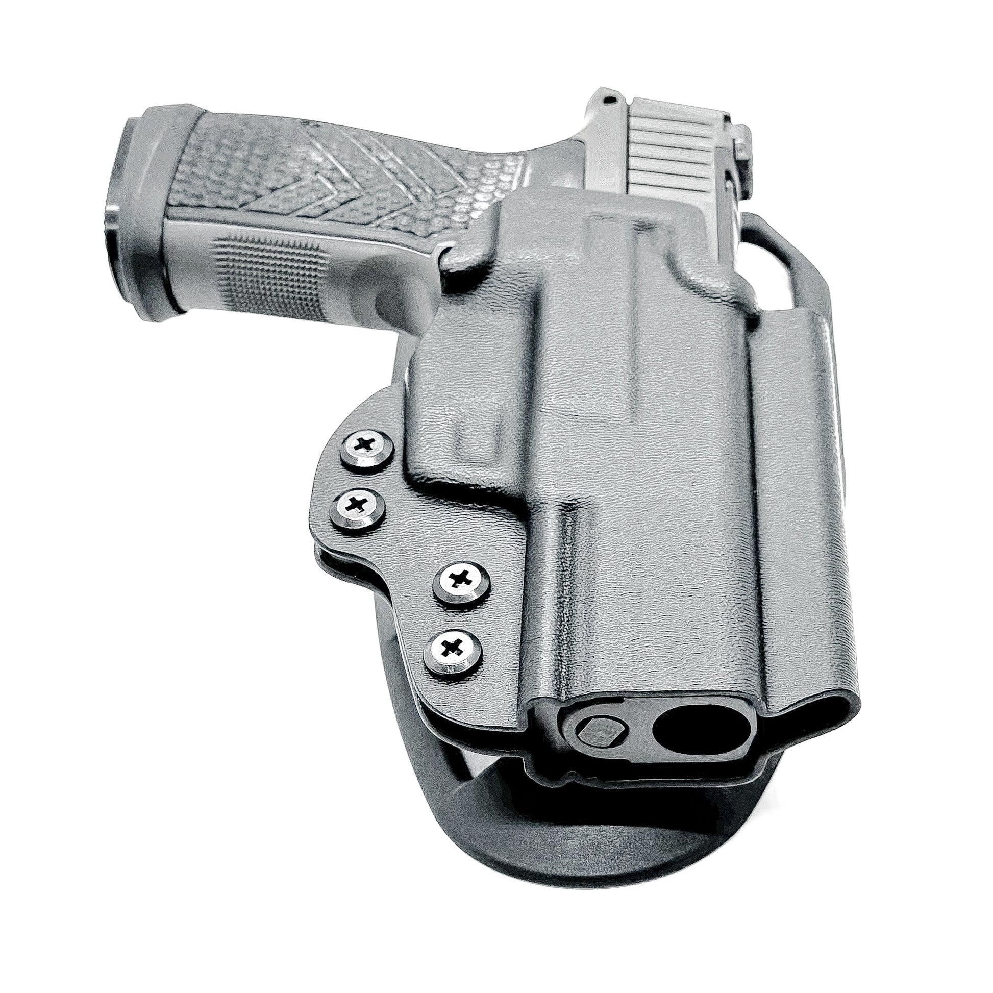 Black OWB Outside Waistband Sig Sauer P365-AXG Legion Duty & Competition Style Kydex Holster from Four Brothers Holsters.  Proudly made in the USA.