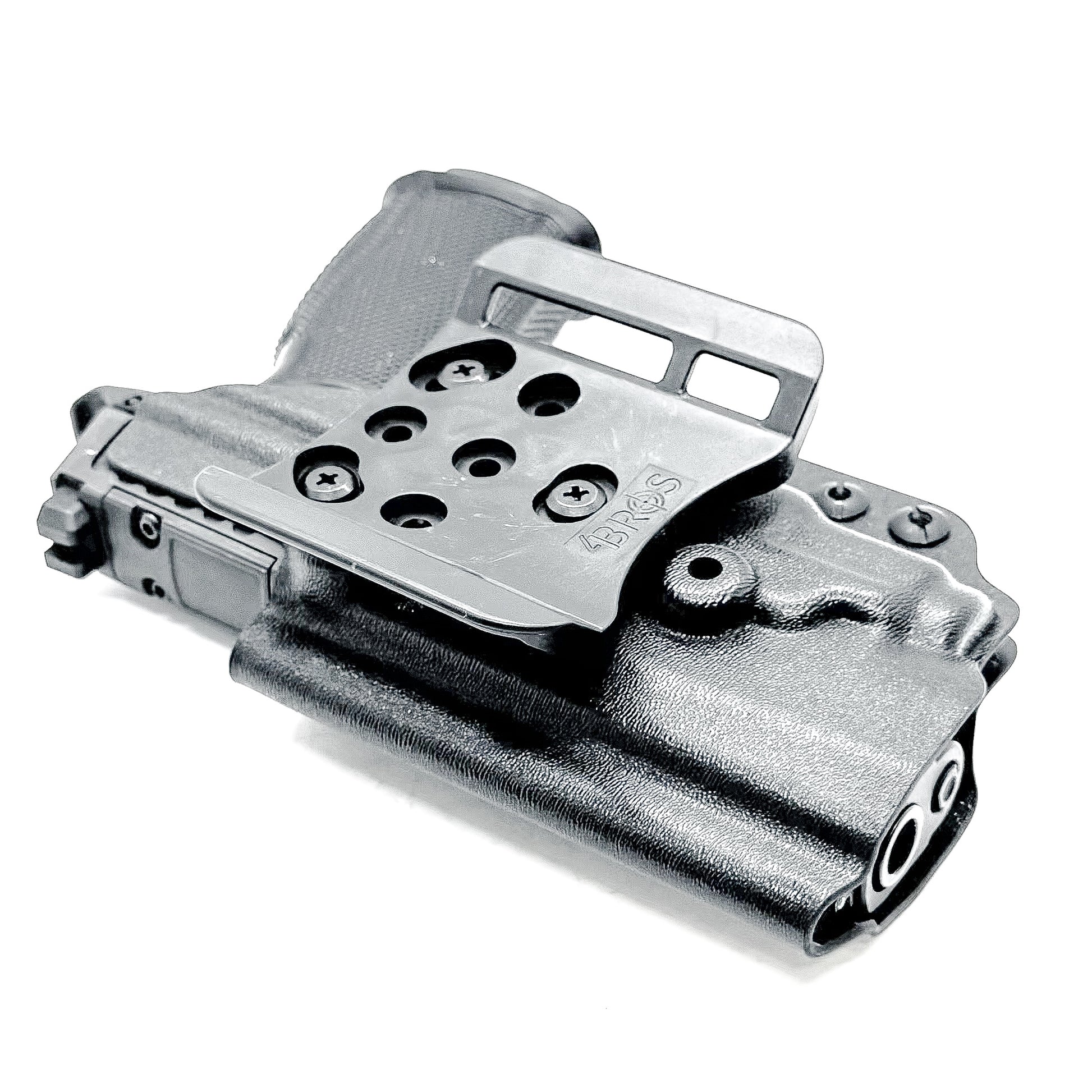 Black OWB holster for Sig Sauer P365-FUSE with Icarus Precision A.C.E. “X” MACRO or FUSE EVO grip module and Streamlight TLR-7 Sub series light.