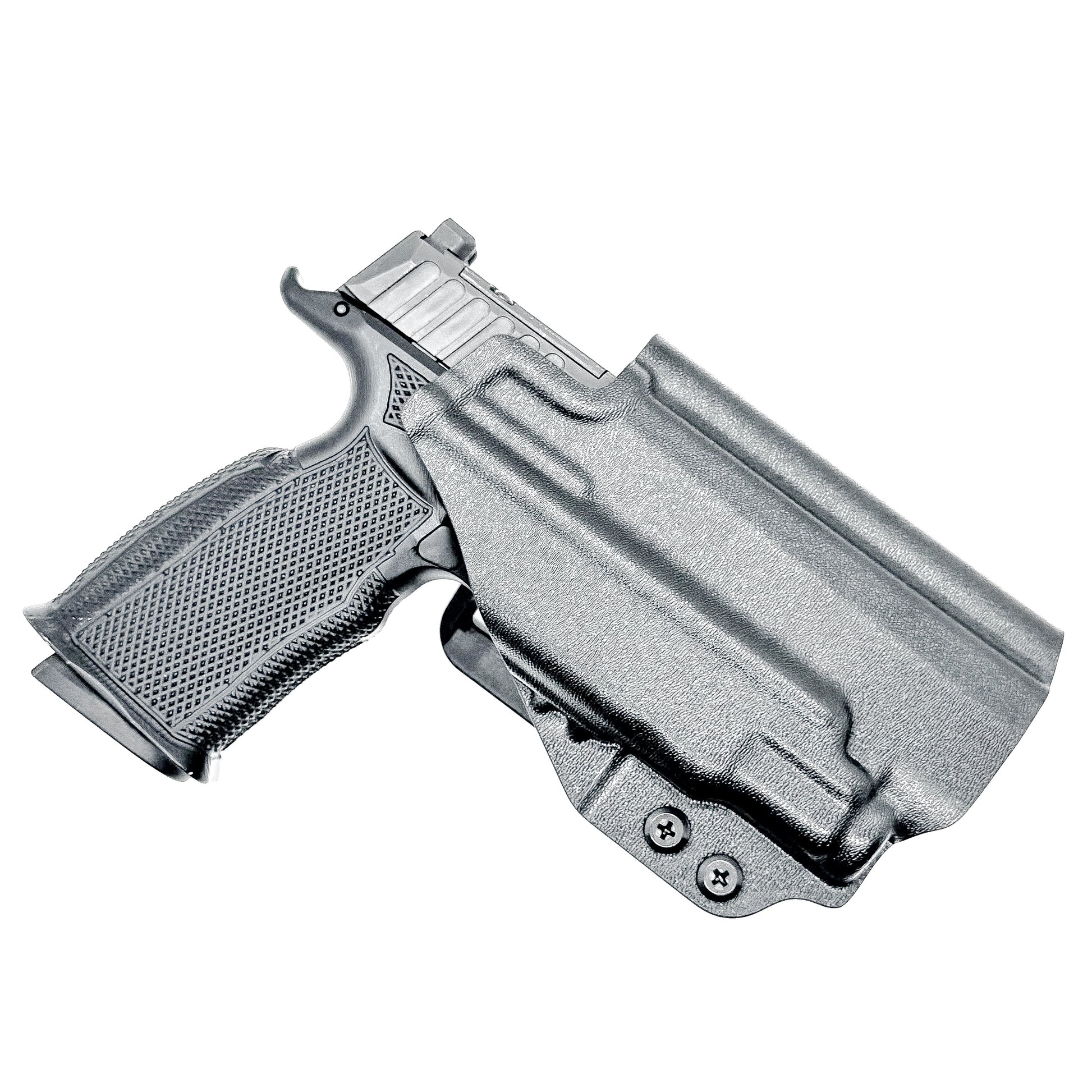 Black OWB holster for Sig Sauer P365-FUSE with Icarus Precision A.C.E. “X” MACRO or FUSE EVO grip module and Streamlight TLR-7 Sub series light.