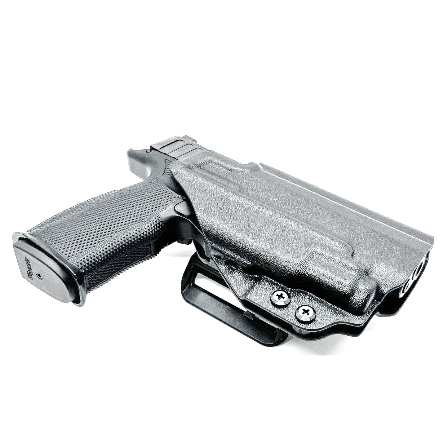 Black OWB holster for Sig Sauer P365-FUSE with Icarus Precision A.C.E. “X” MACRO or FUSE EVO grip module and Streamlight TLR-7 Sub series light.