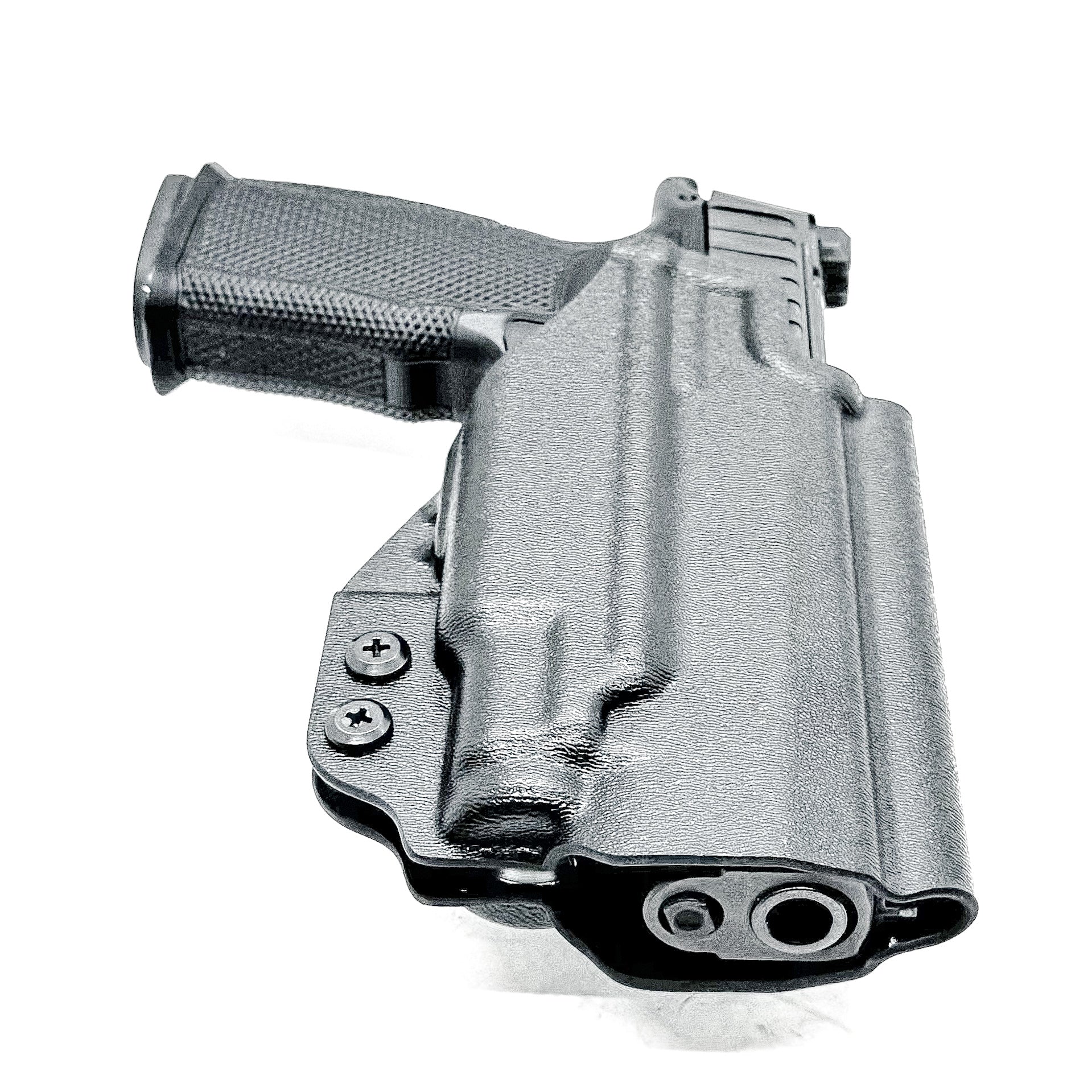 Black OWB holster for Sig Sauer P365-FUSE with Icarus Precision A.C.E. “X” MACRO or FUSE EVO grip module and Streamlight TLR-7 Sub series light.