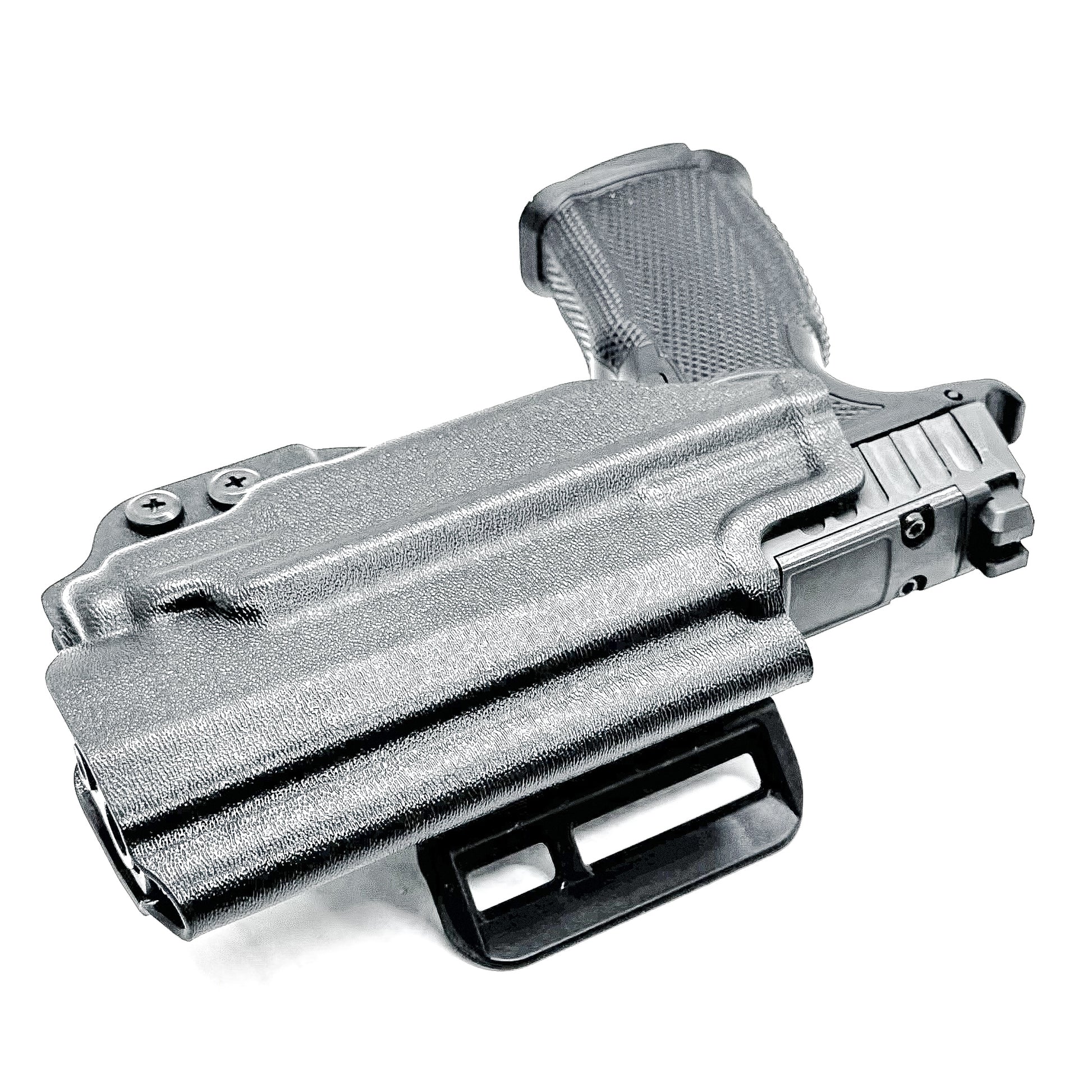 Black OWB holster for Sig Sauer P365-FUSE with Icarus Precision A.C.E. “X” MACRO or FUSE EVO grip module and Streamlight TLR-7 Sub series light.