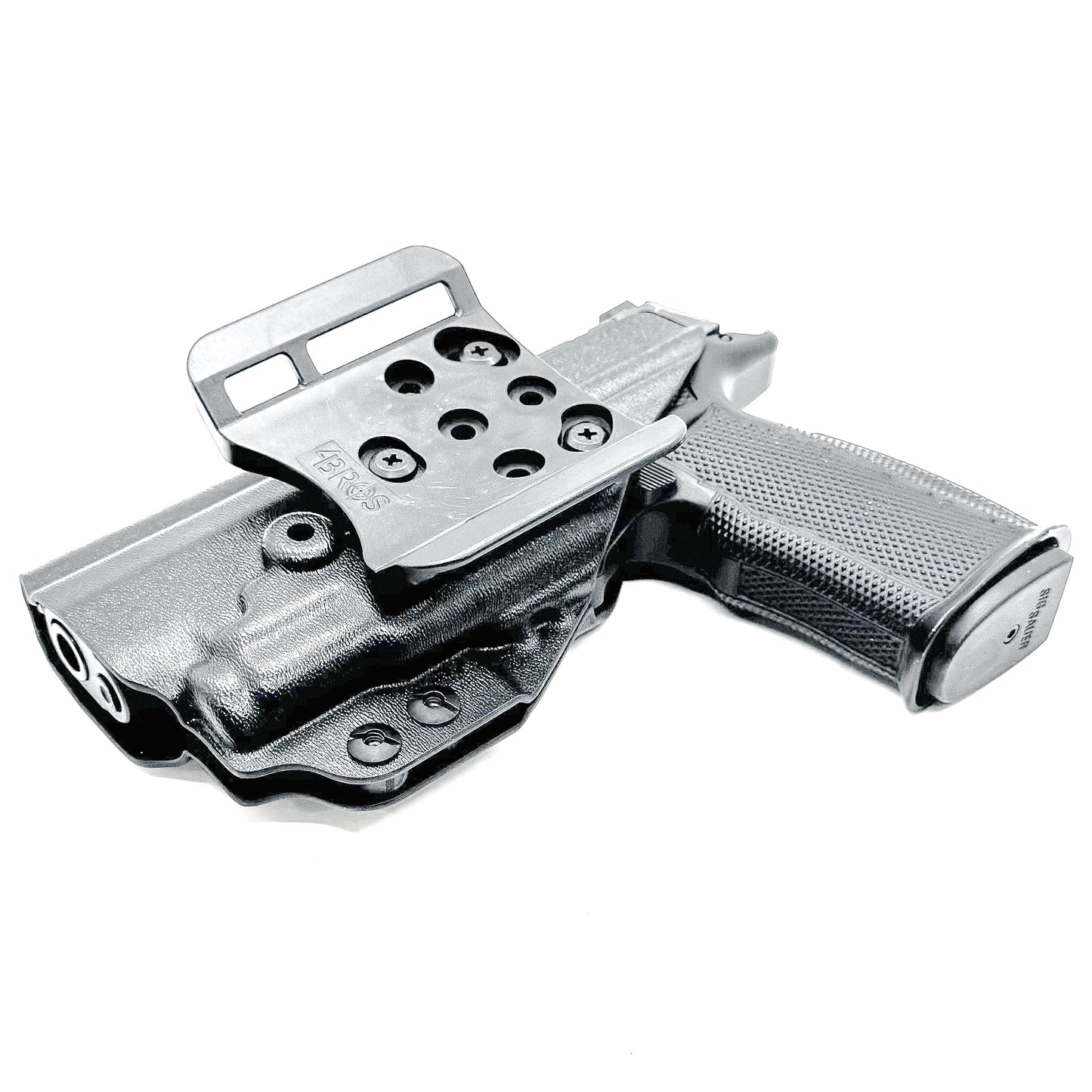 Black OWB holster for Sig Sauer P365-FUSE with Icarus Precision A.C.E. “X” MACRO or FUSE EVO grip module and Streamlight TLR-7 Sub series light.