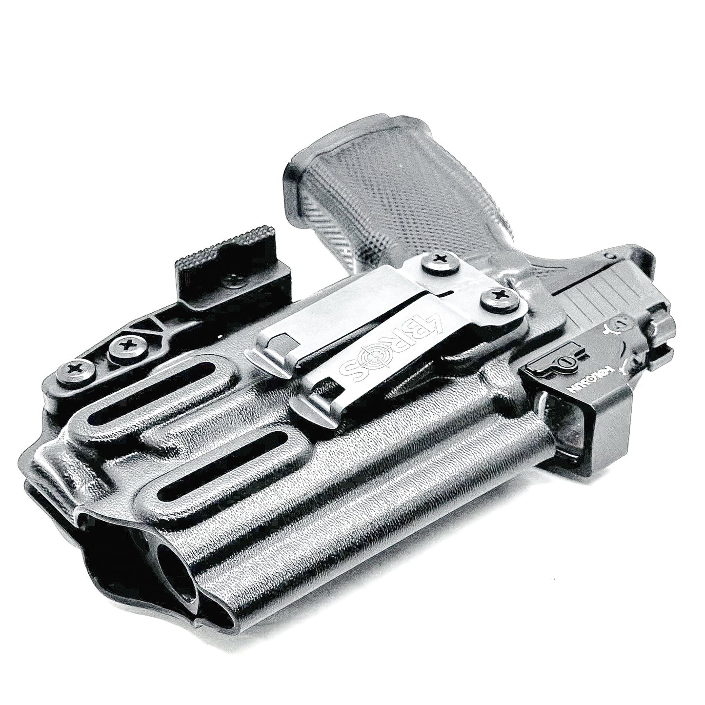 Inside waistband holster for Sig Sauer P365-XMACRO with Icarus Precision grip and Streamlight TLR-7 Sub 1913 weapon light mounted.