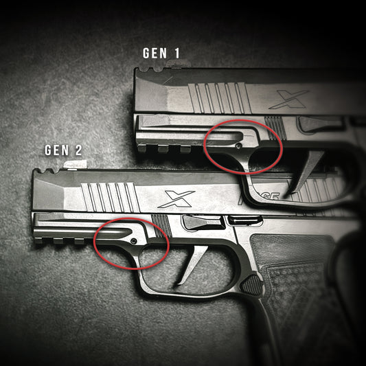 Sig P365-AXG Legion Gen 1 vs Gen 2 Dust cover differences shown from the side