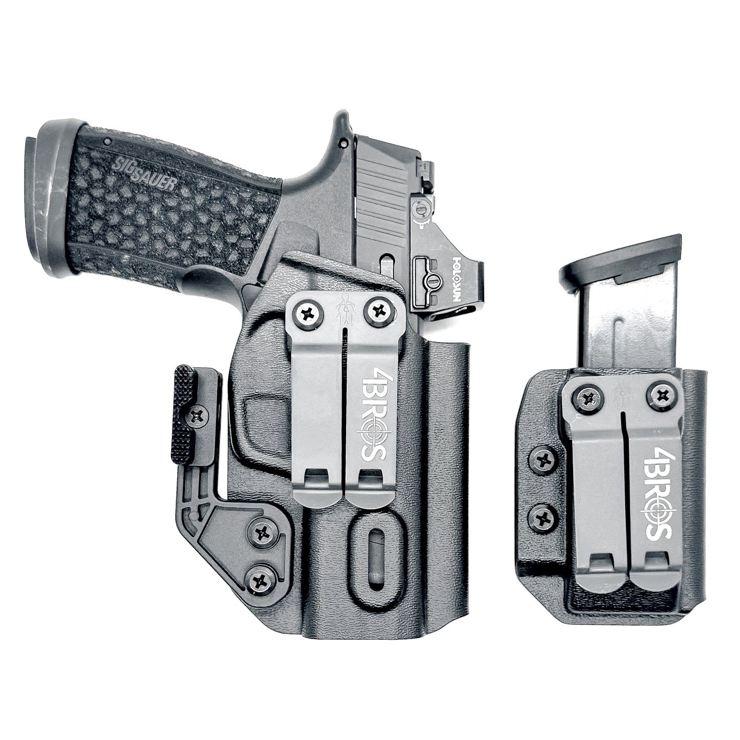 Sig P365-XMACRO IWB right-hand holster and matching magazine carrier in black.