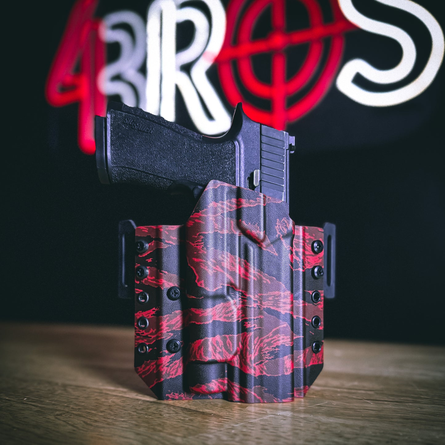 Outside Waistband Pancake Kydex holster designed to fit the Sig Sauer 10MM P320-XTEN and Streamlight TLR-1 HL. Adjustable retention, open muzzle, optic ready.