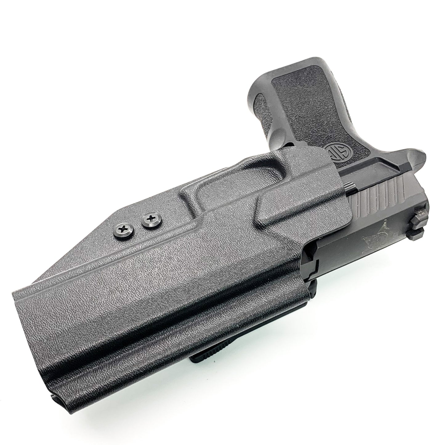 For the best OWB Outside Waistband kydex holster for the Sig P320 pistols with GoGuns USA Gas Pedal installed on the handgun, shop Four Brothers 4BROS Holsters.